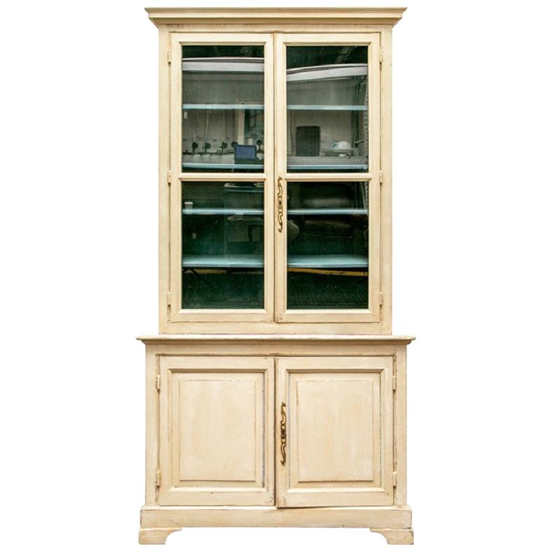 Fine and Large French Style Distressed Painted Wood Display Case For Sale