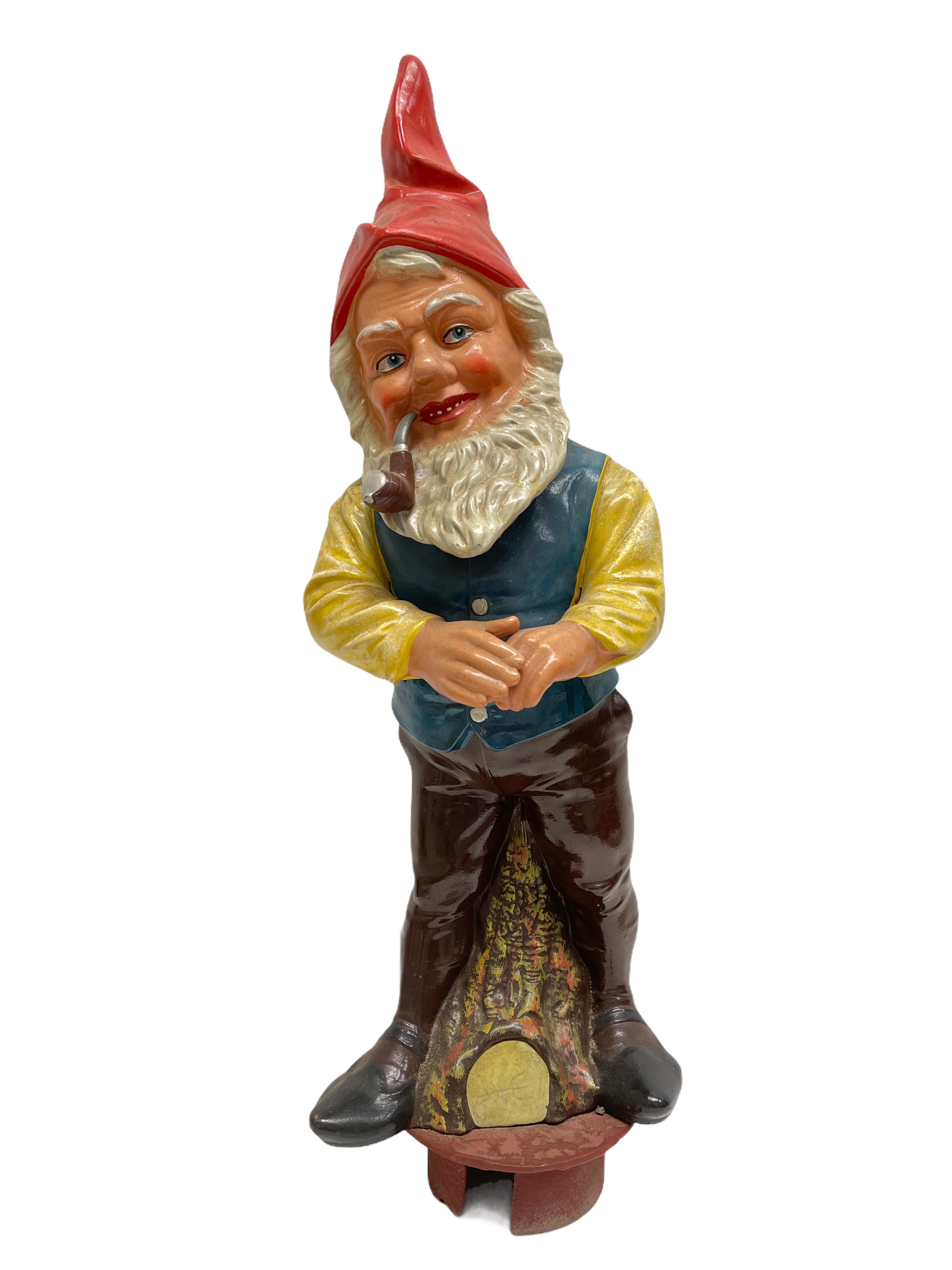 A gorgeous character ceramic figural gnome statue - attributed to Griebel Germany, a well known manufacturer of this kind of figures. This character statue has been made in Germany, in the 1930s or older. Absolutely gorgeous item with lots of