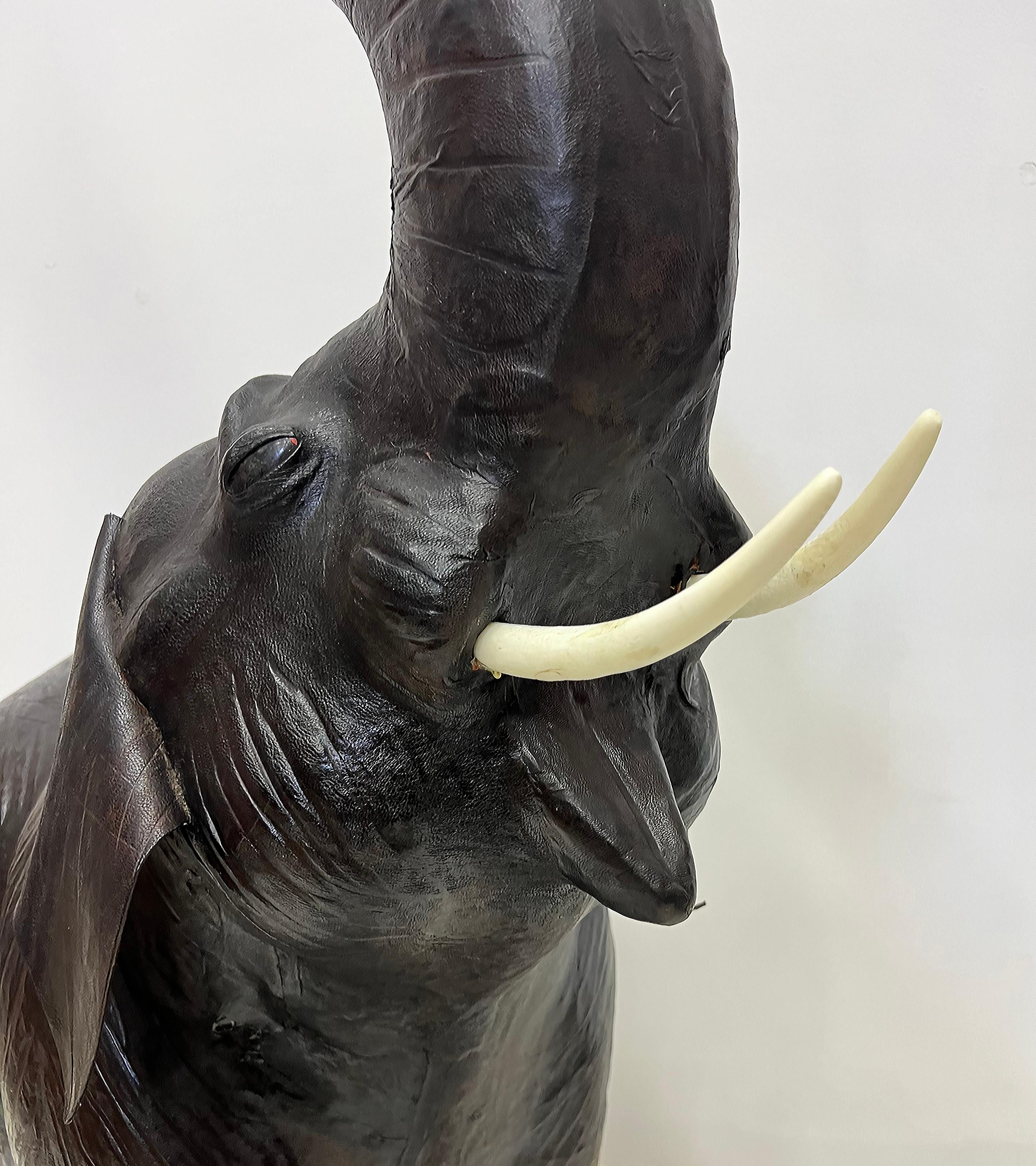 Monumental Vintage Hand- made Leather Elephant Sculpture, Over 4 feet Tall In Good Condition In Miami, FL
