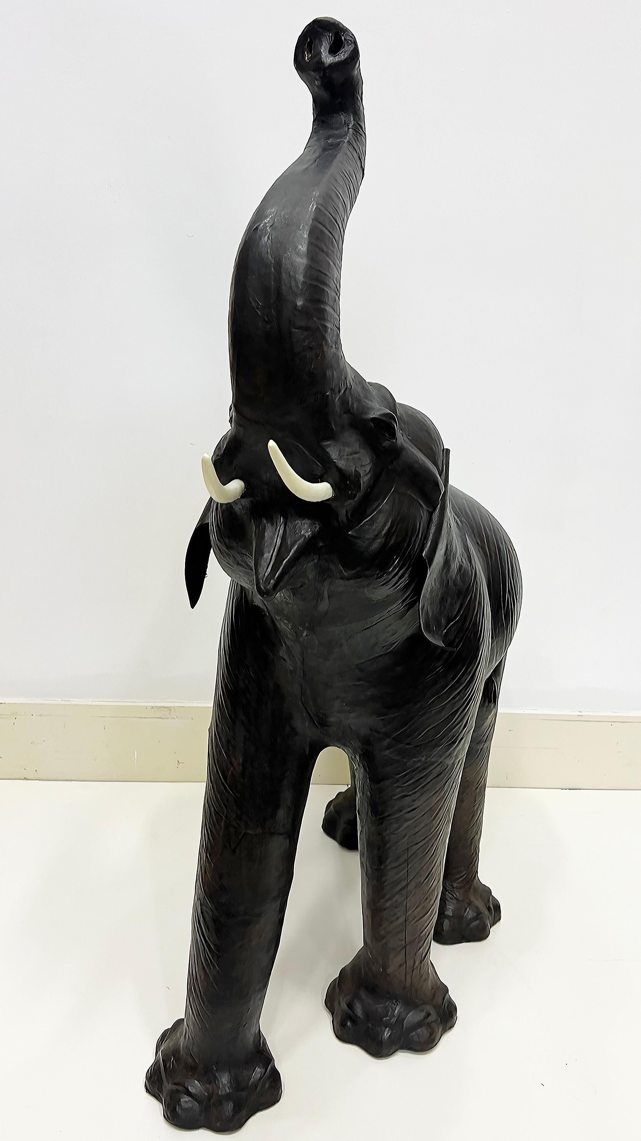 20th Century Monumental Vintage Hand- made Leather Elephant Sculpture, Over 4 feet Tall