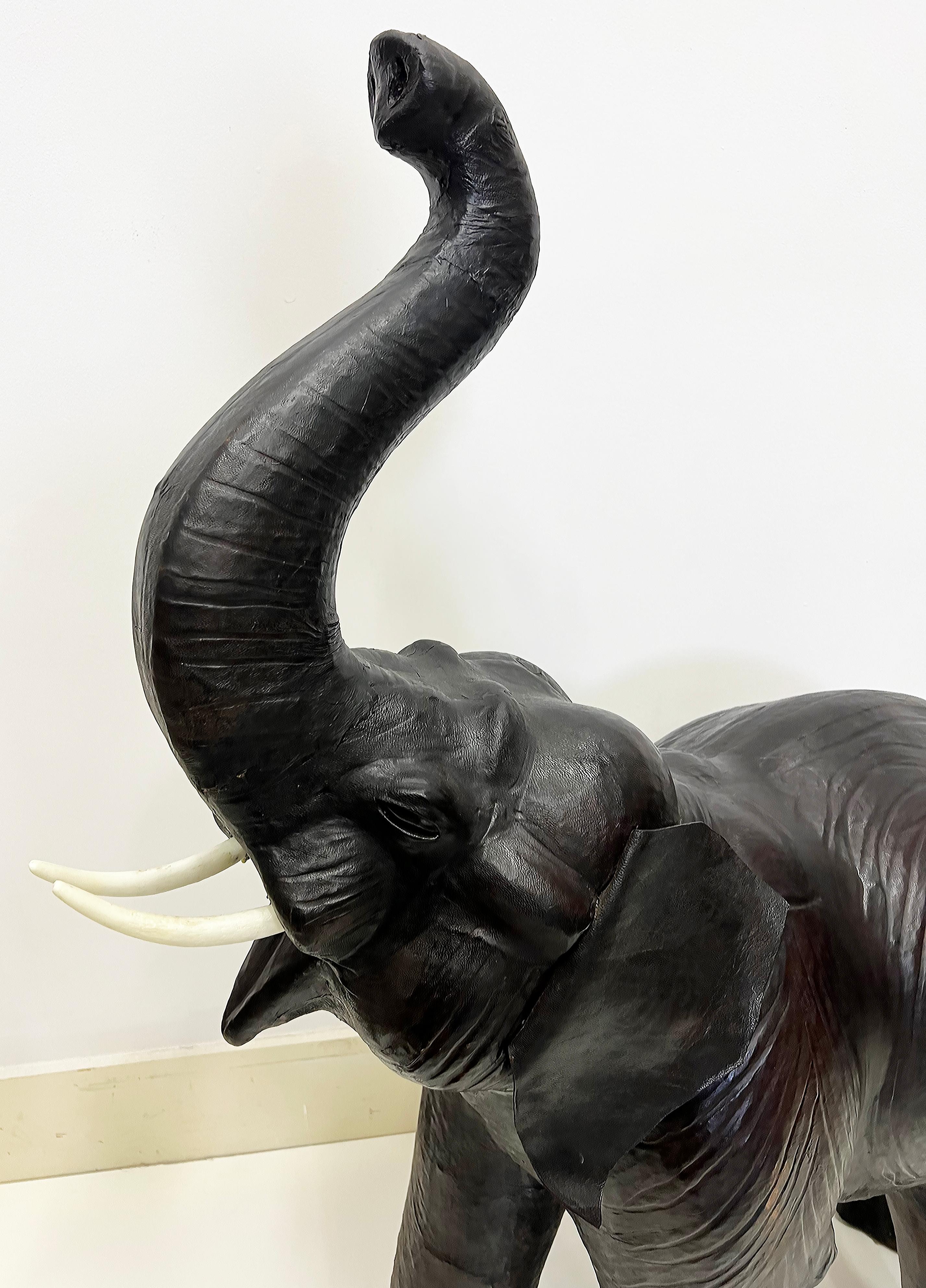 Monumental Vintage Hand- made Leather Elephant Sculpture, Over 4 feet Tall 1