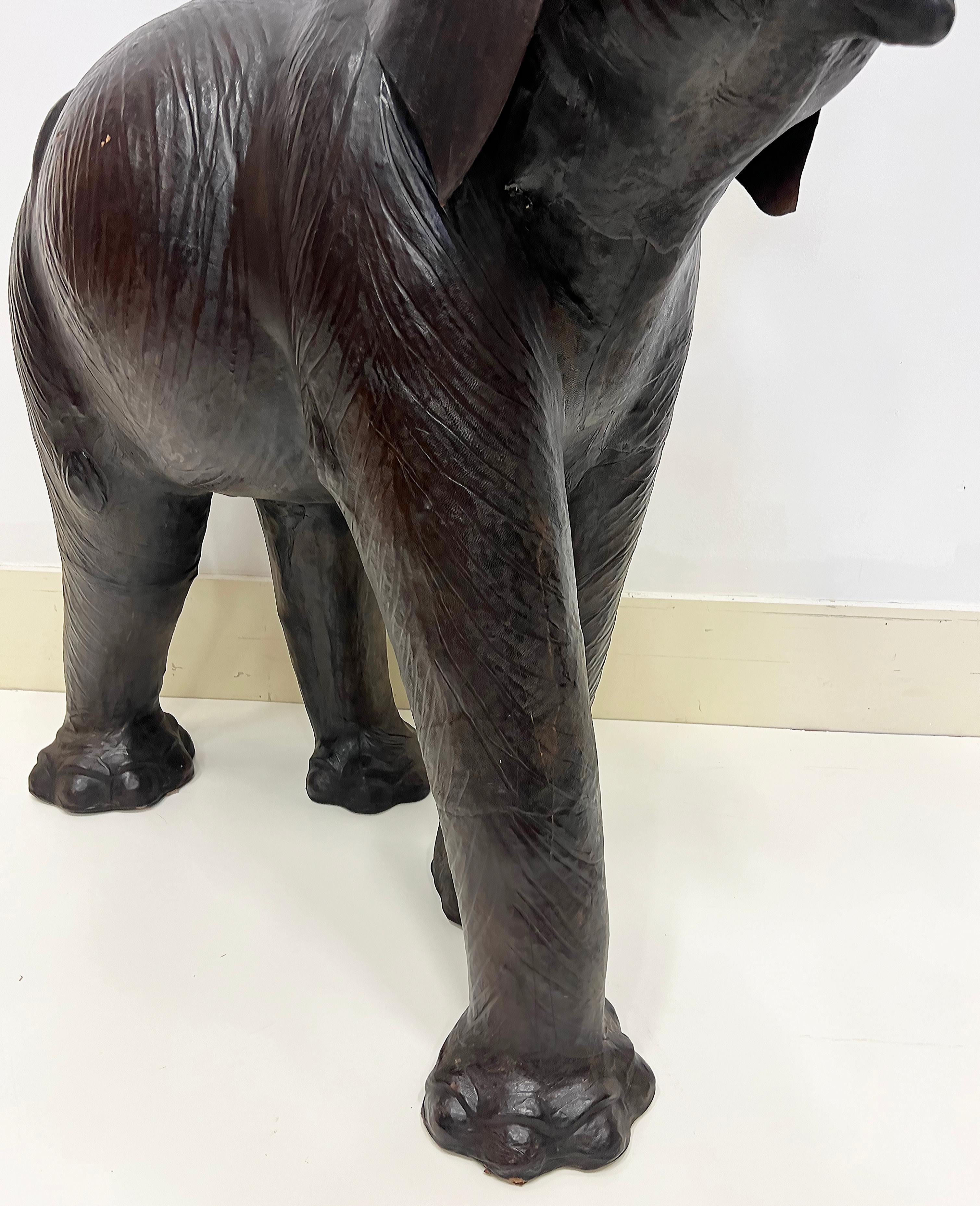 Monumental Vintage Hand- made Leather Elephant Sculpture, Over 4 feet Tall 3
