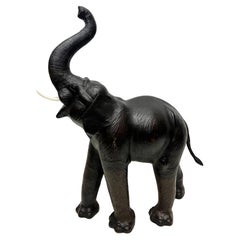 Monumental Vintage Hand- made Leather Elephant Sculpture, Over 4 feet Tall