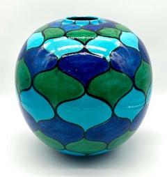 Monumental Vintage Italian Bellini Blue & Green Ball Vase