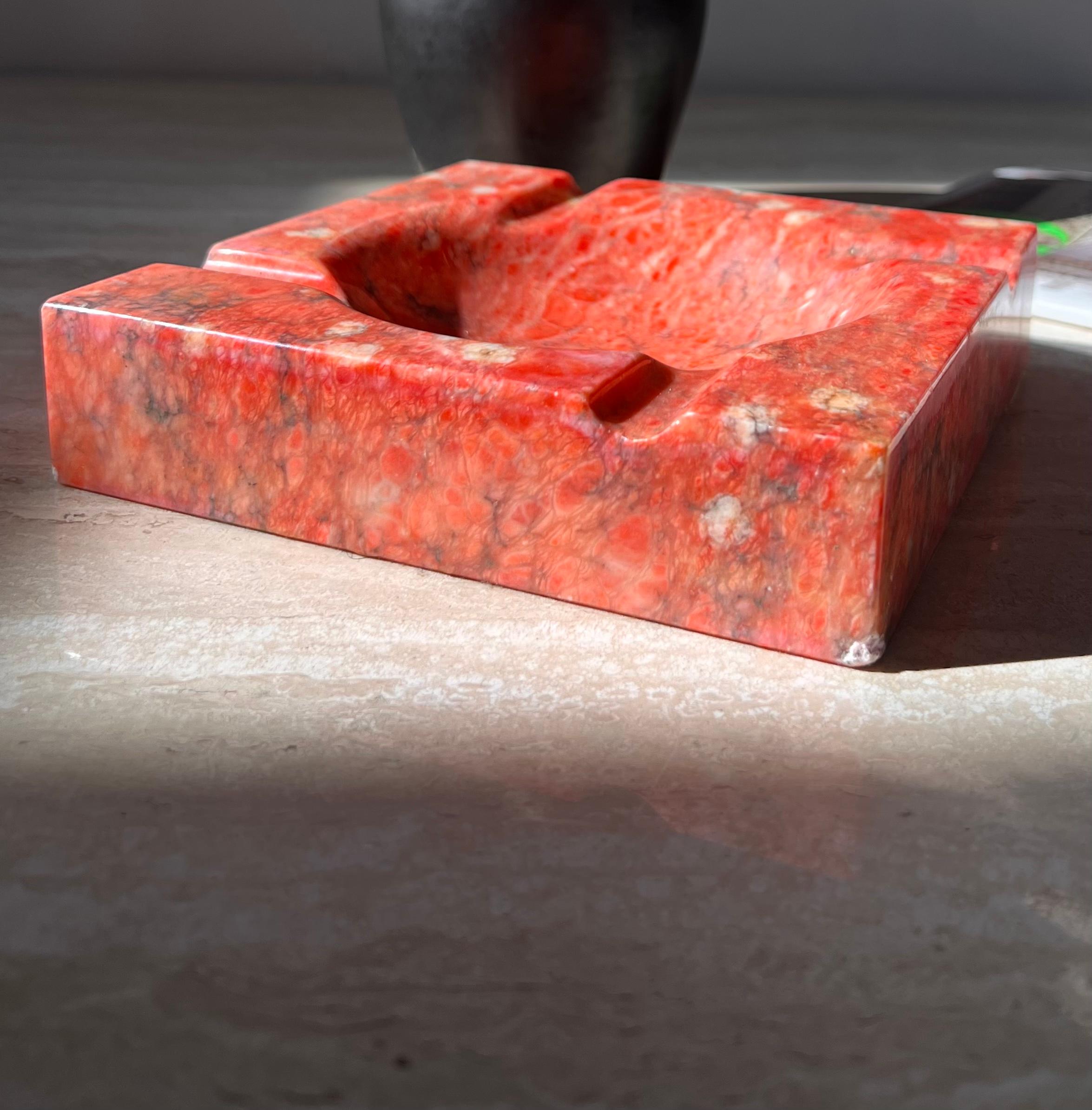 Monumental Vintage Italian marble ashtray in coral red, 1960s 8