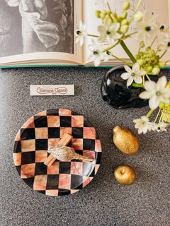 Monumental Vintage Italian Pink and Black Checkered Marble Ashtray Catchall Bowl