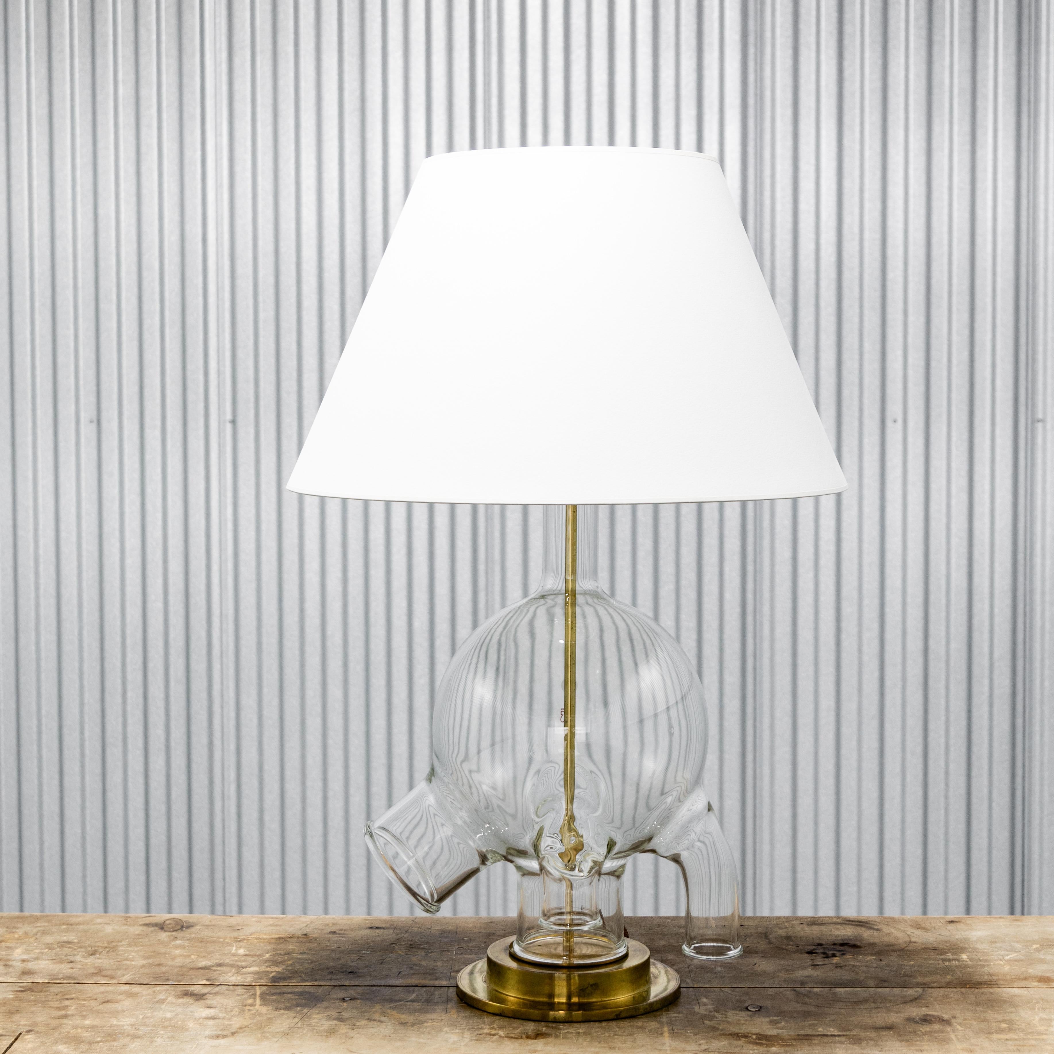 Brass Monumental Vintage Lab Glass Table Lamp For Sale