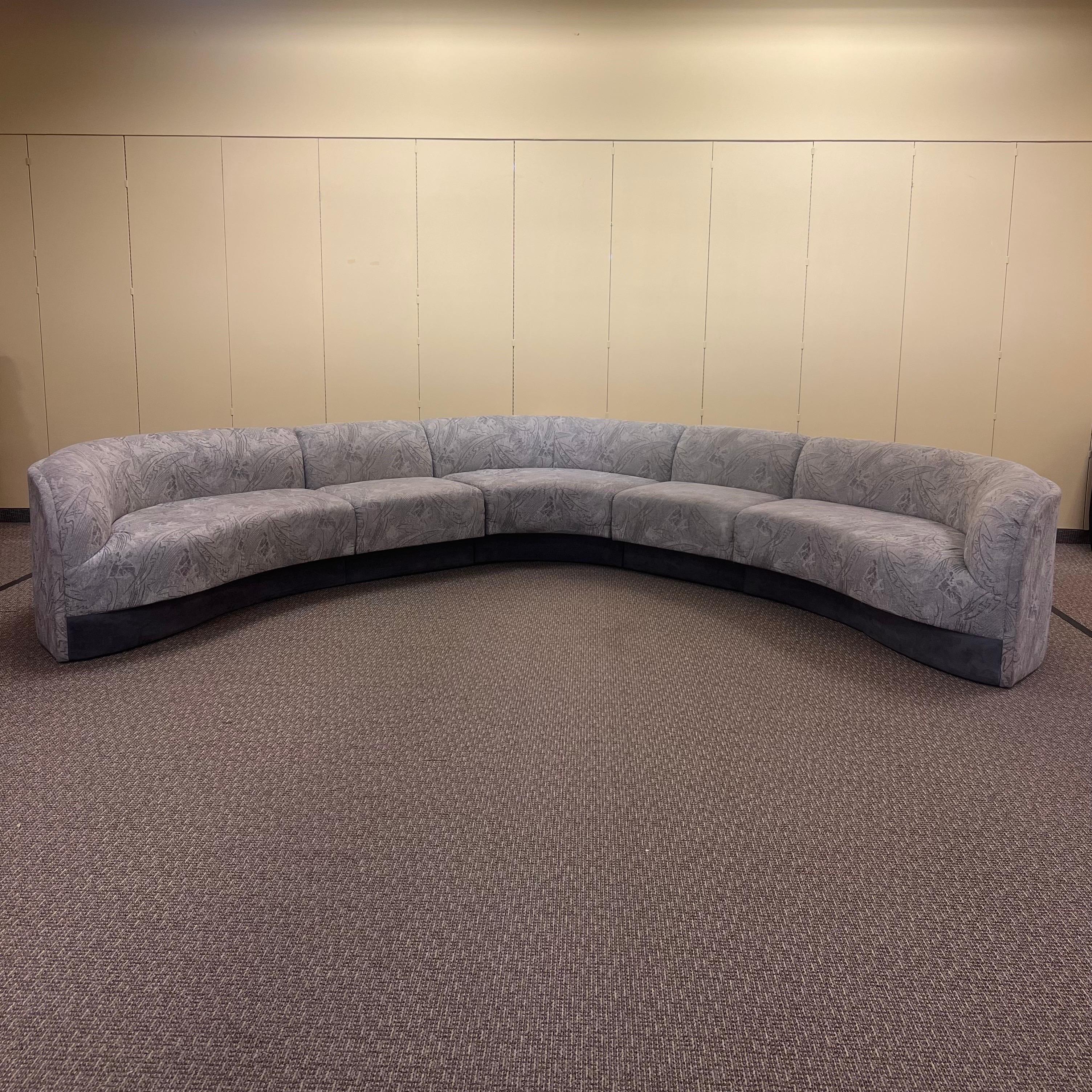 We are happily offering this Monumental Sectional Sofa with curved plinth bases. it is extremely versatile and can be arranged with a left, right, or symmetrical orientation. All pieces are modular and can be used alone. It is very comfortable and