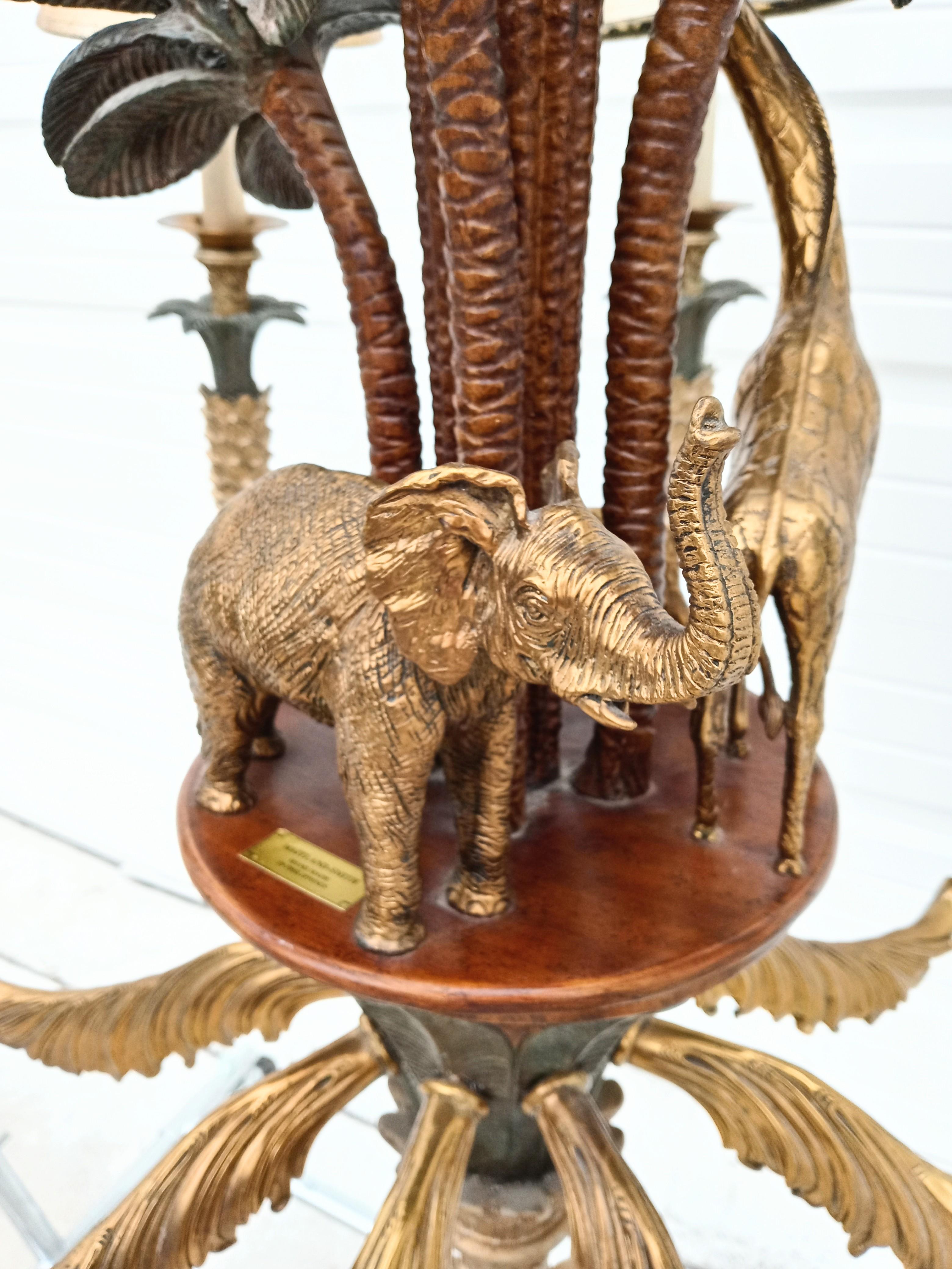 Monumental Vintage Maitland Smith Regency Brass Palm Tree Safari Chandelier 3