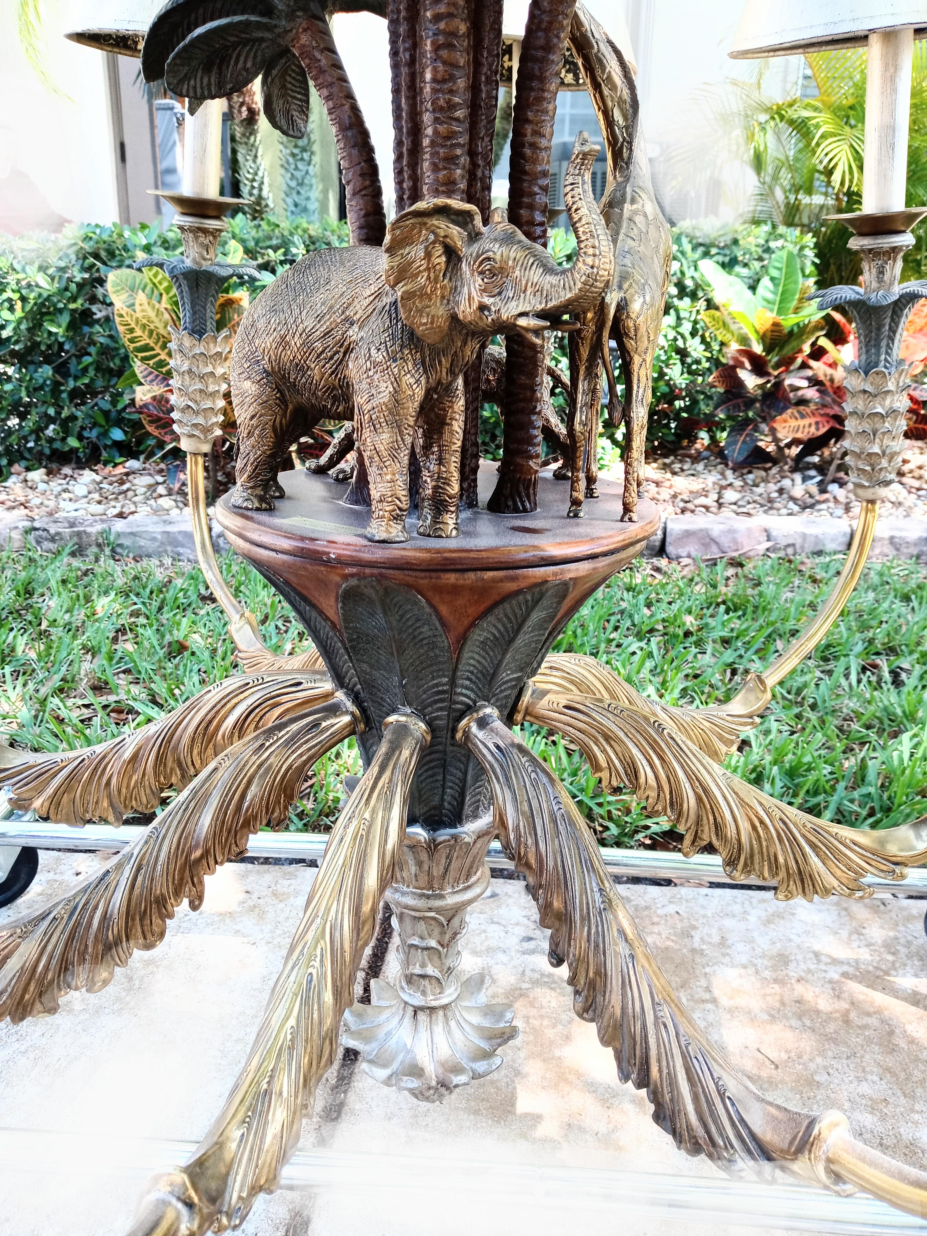 Monumental Vintage Maitland Smith Regency Brass Palm Tree Safari Chandelier 4