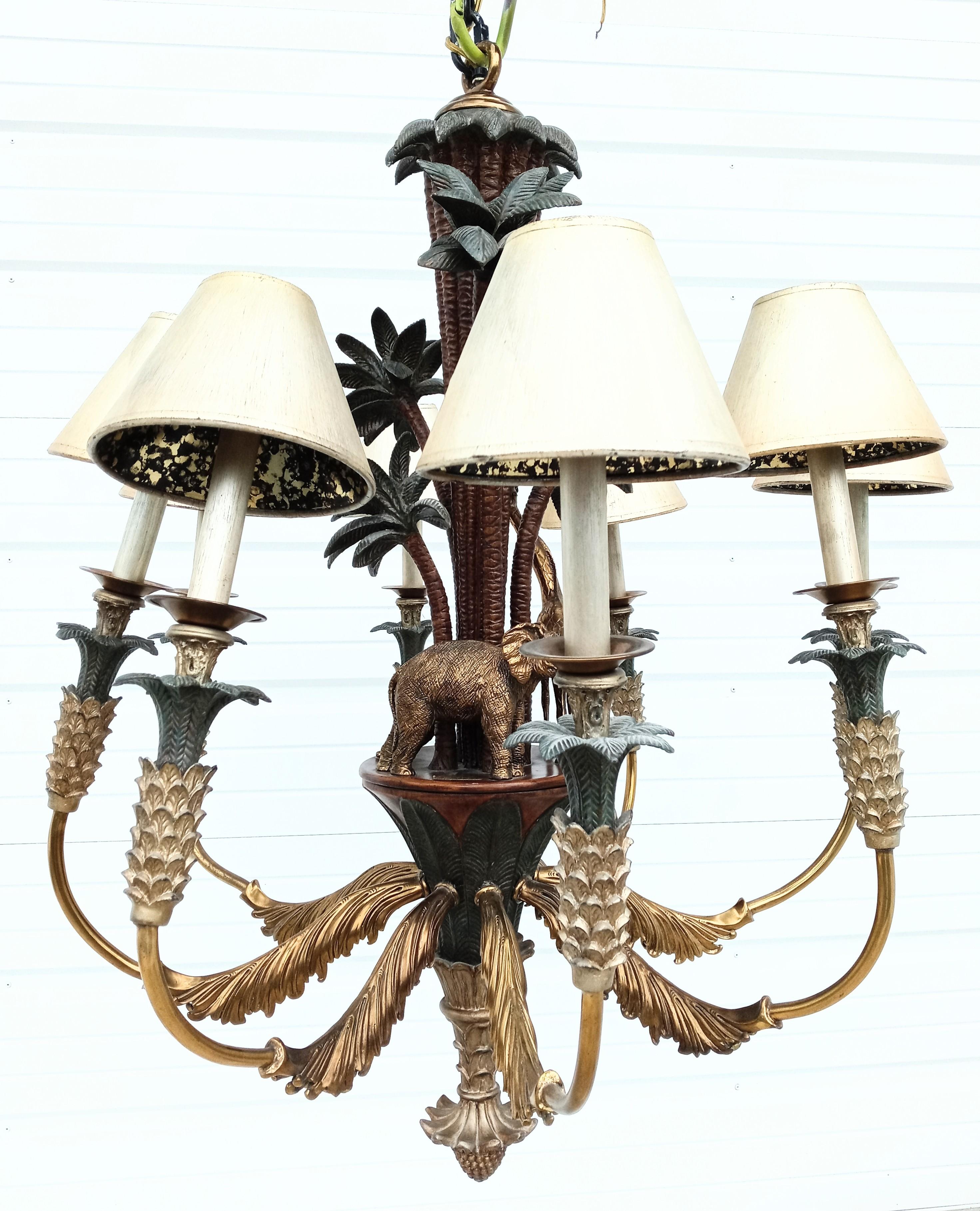 Monumental Vintage Maitland Smith Regency Brass Palm Tree Safari Chandelier 5