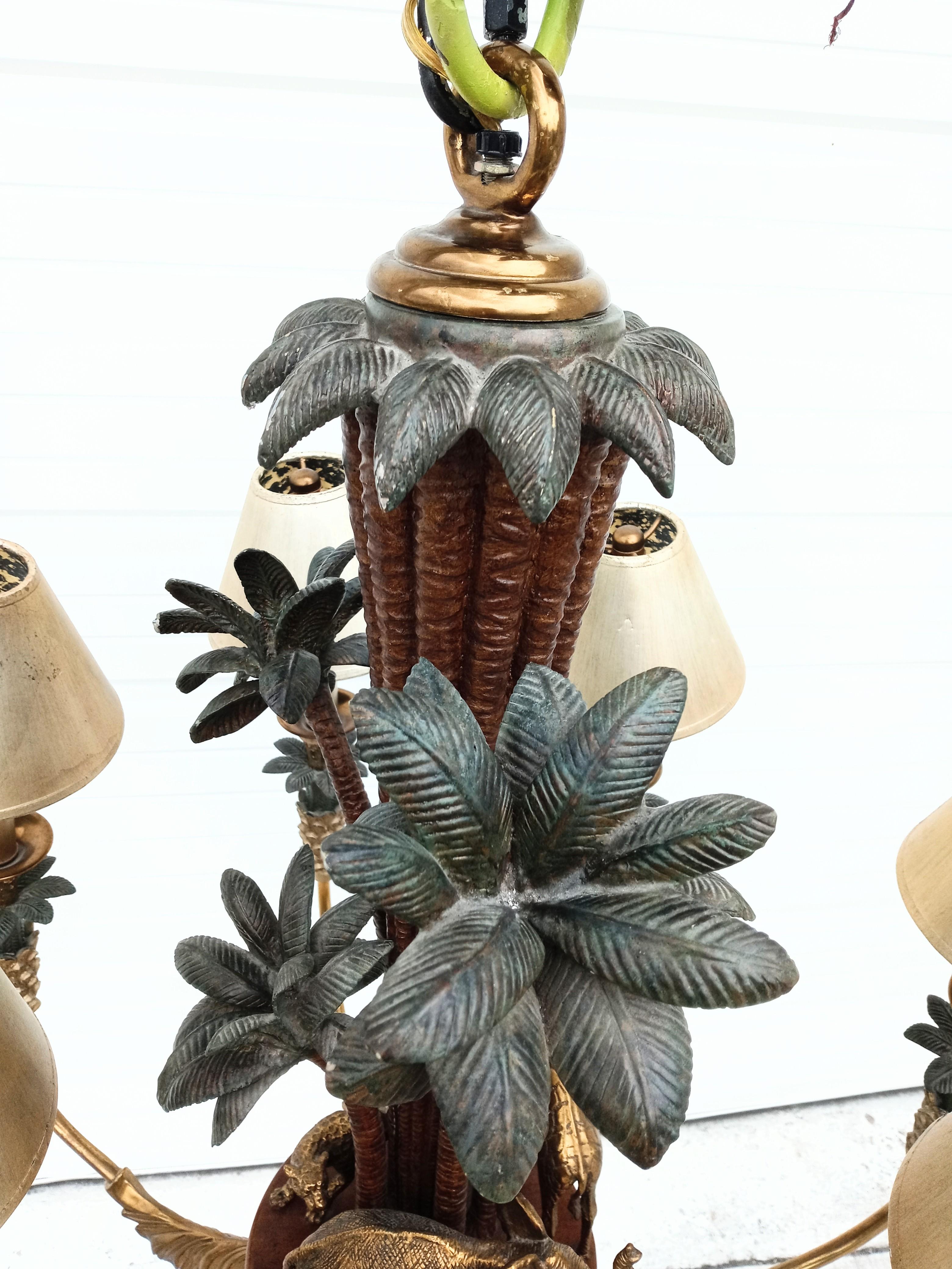 Monumental Vintage Maitland Smith Regency Brass Palm Tree Safari Chandelier 1