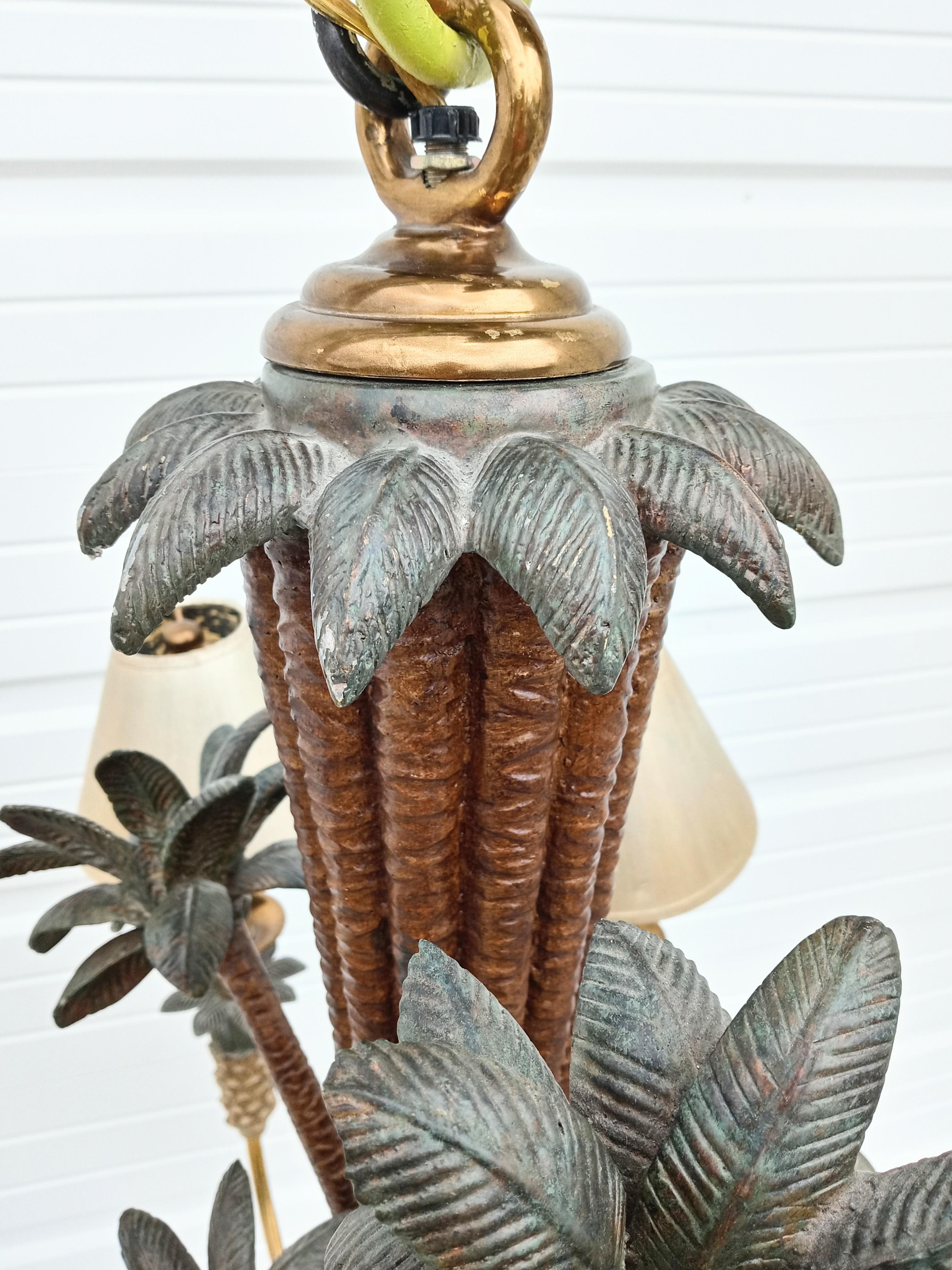 Monumental Vintage Maitland Smith Regency Brass Palm Tree Safari Chandelier 2