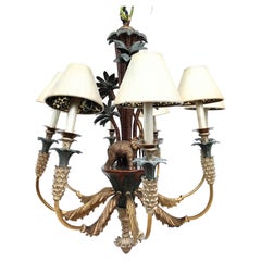 Monumental Vintage Maitland Smith Regency Brass Palm Tree Safari Chandelier