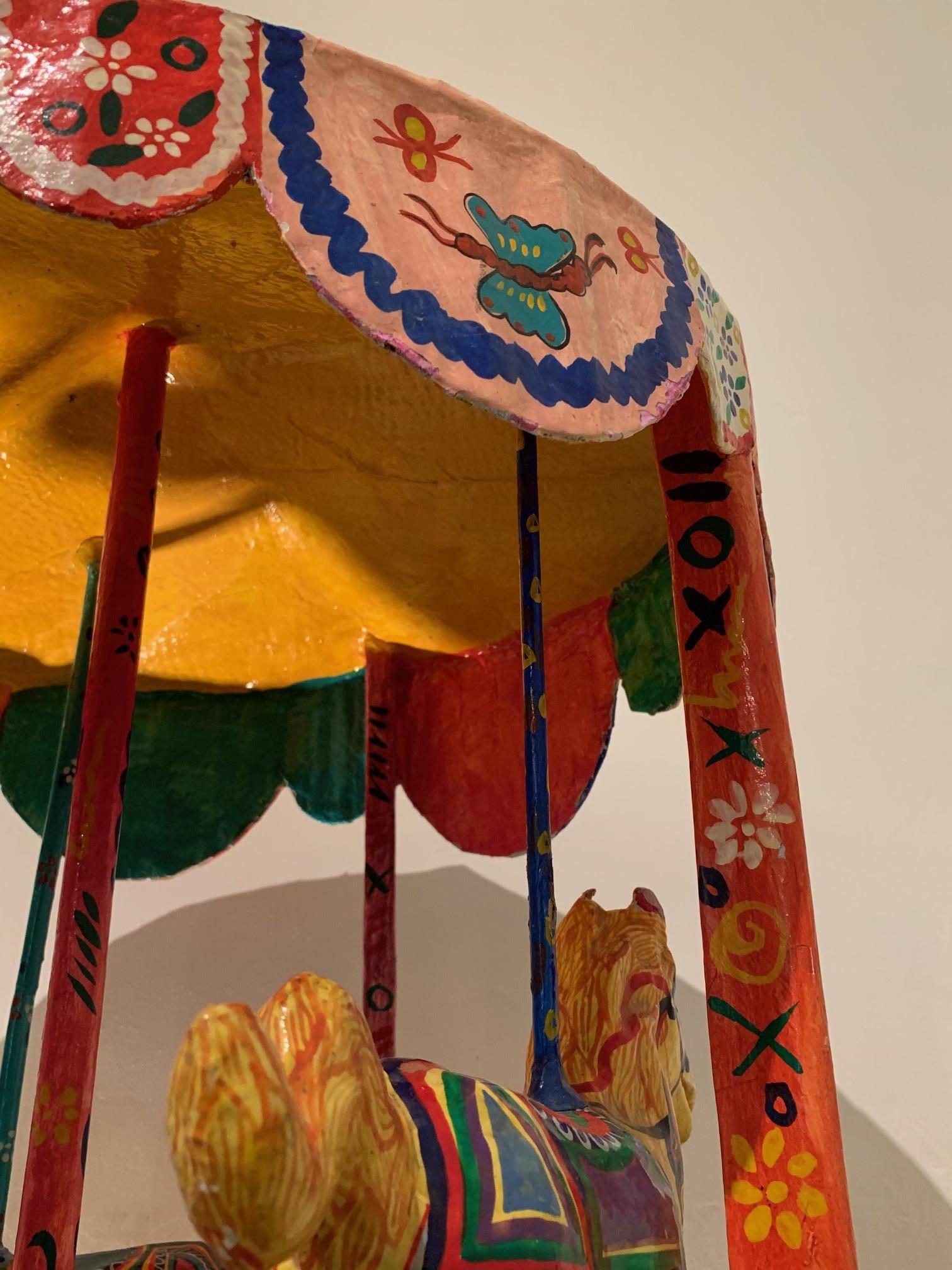Monumental Vintage Mexican Folk Art Carousel Sculpture For Sale 4