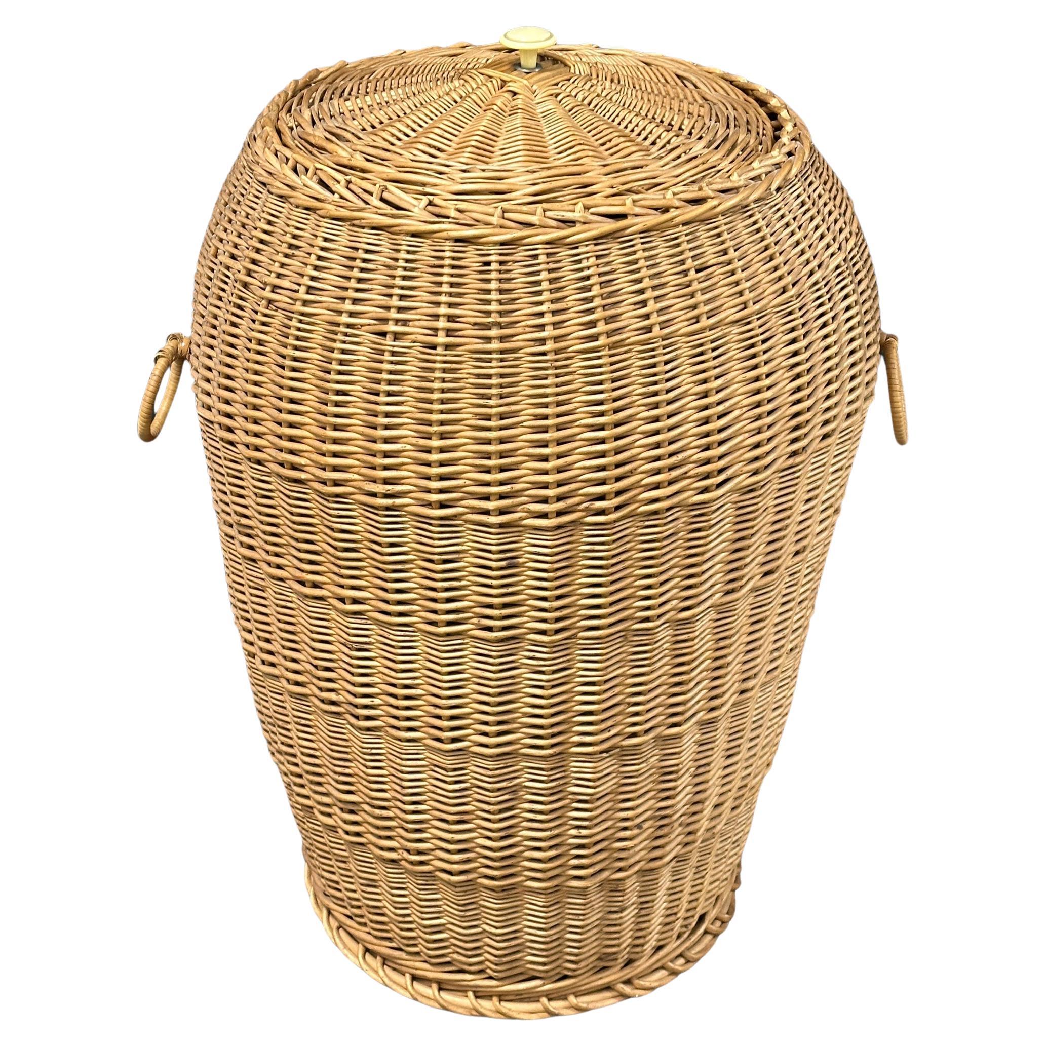 Monumental Vintage Midcentury Wicker Laundry Basket Hamper, 1970s, German