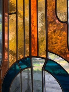 Monumental Vintage Modernist Artist Made Stained Glass Hanging Panel