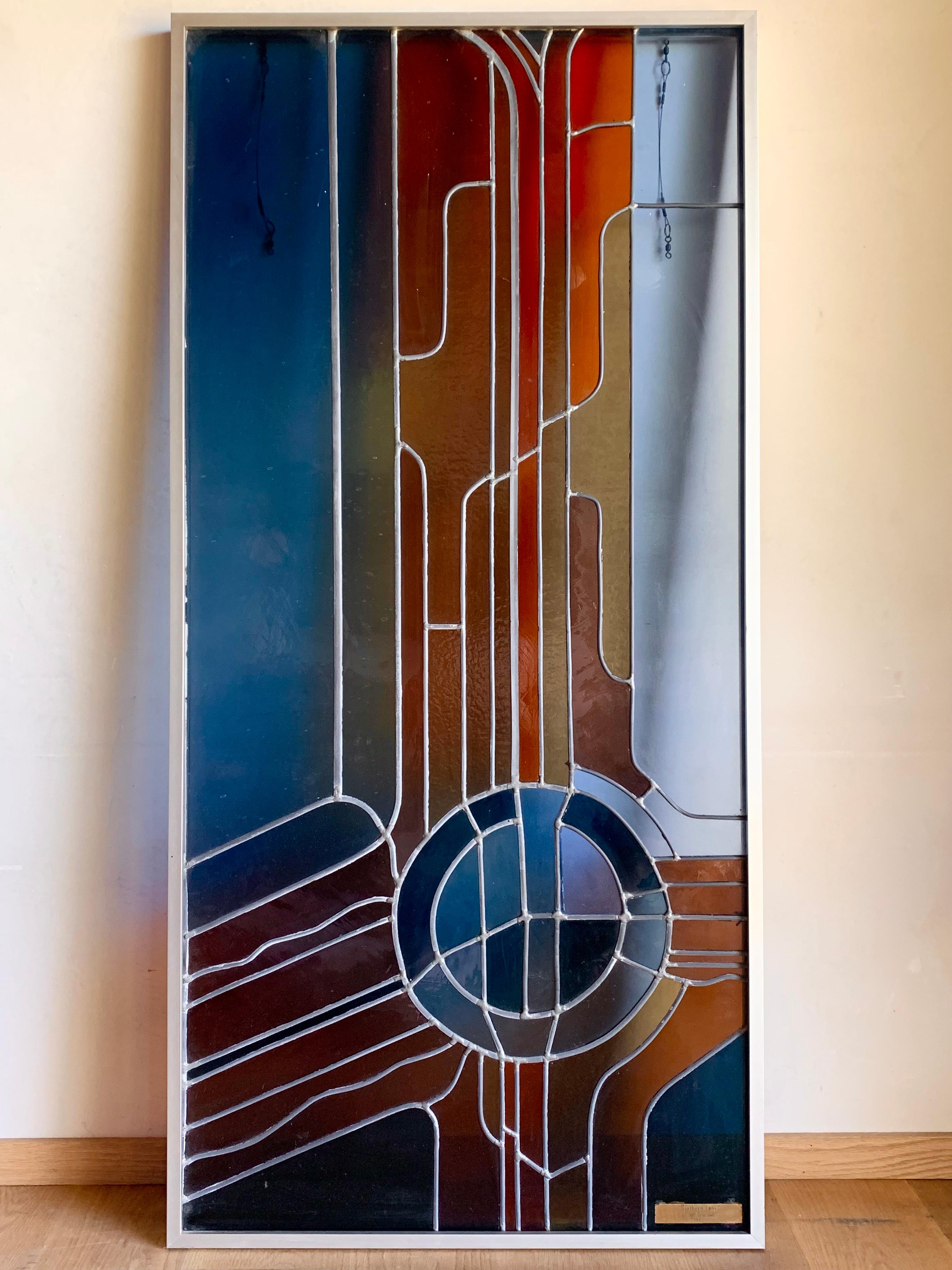 Monumental Vintage Modernist Artist Made Stained Glass Hanging Panel  For Sale 1