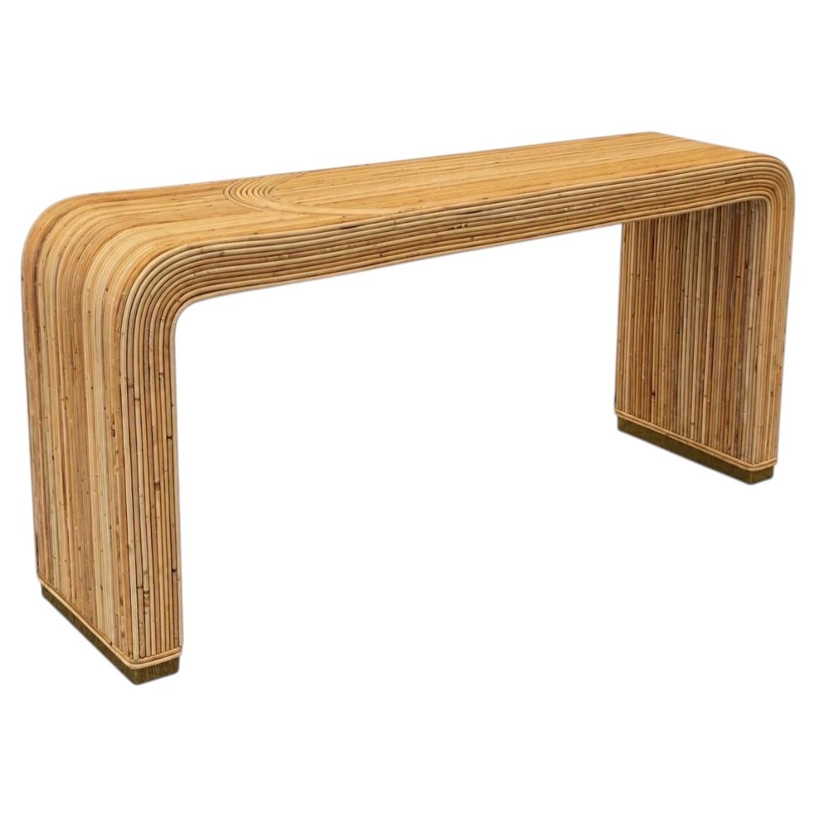 1970s Vintage Italian Reed Waterfall Console Table with Brass Feet For Sale