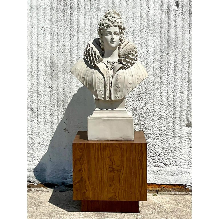 Monumental Vintage Regency Plaster Bust of Marie For Sale at