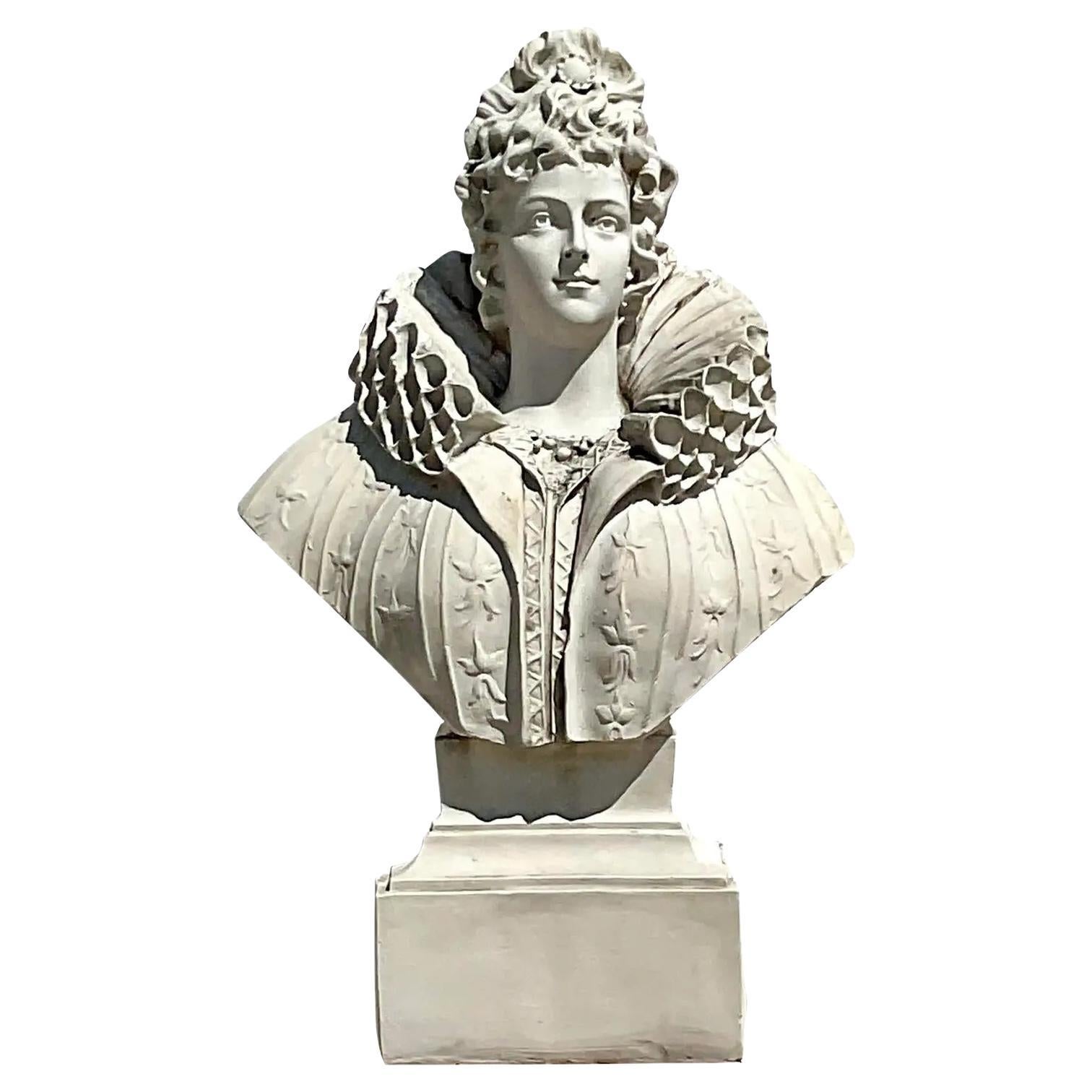 Monumental Vintage Regency Plaster Bust of Marie Antoinette