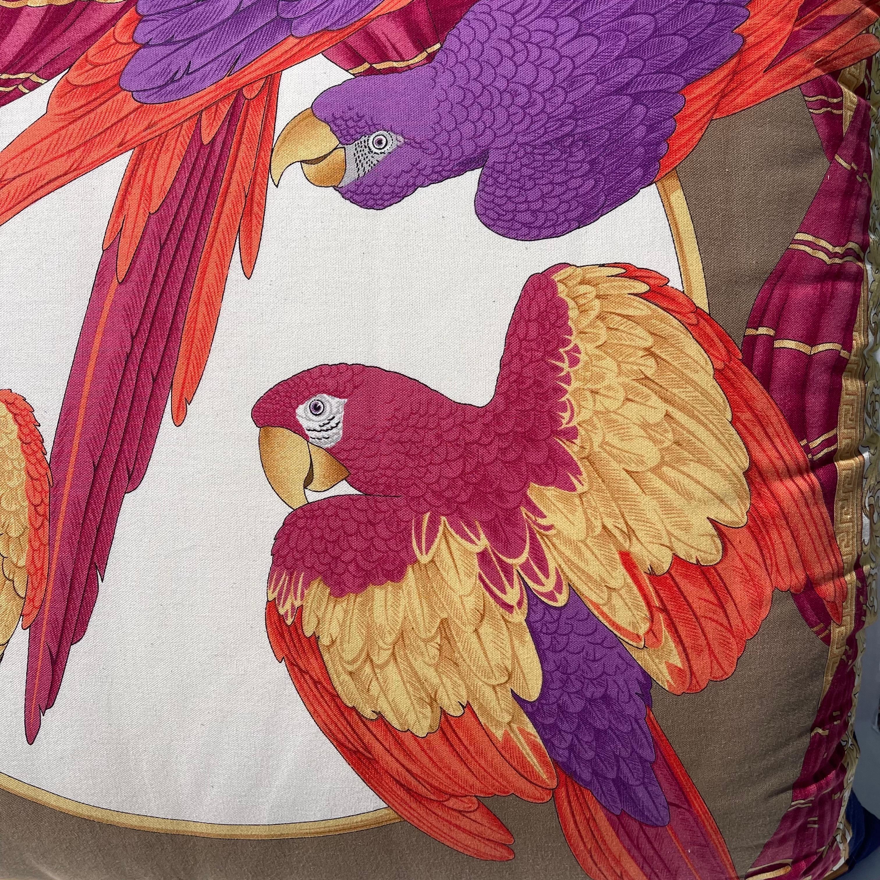 20th Century Monumental Vintage Salvatore Ferragamo Parrot Bird Print Pillow, Double Sided
