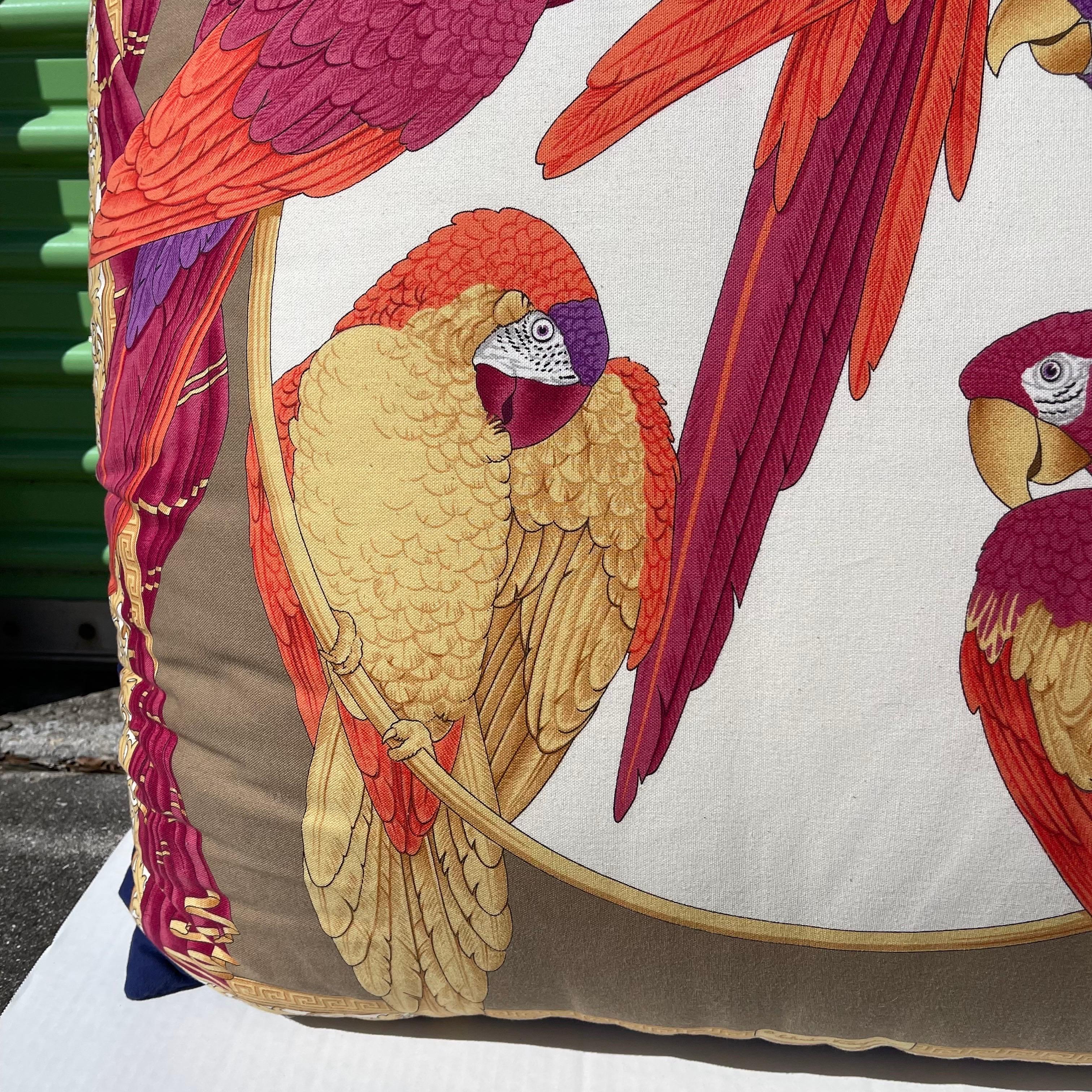 Wool Monumental Vintage Salvatore Ferragamo Parrot Bird Print Pillow, Double Sided