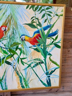 Monumental Vintage Tropical Macaw Oil Painting Attributed to Lee Reynolds