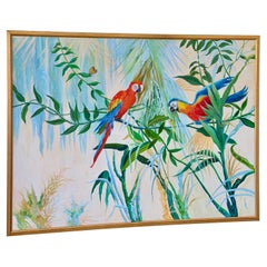 Monumental Vintage Tropical Macaw Oil Painting Attributed to Lee Reynolds