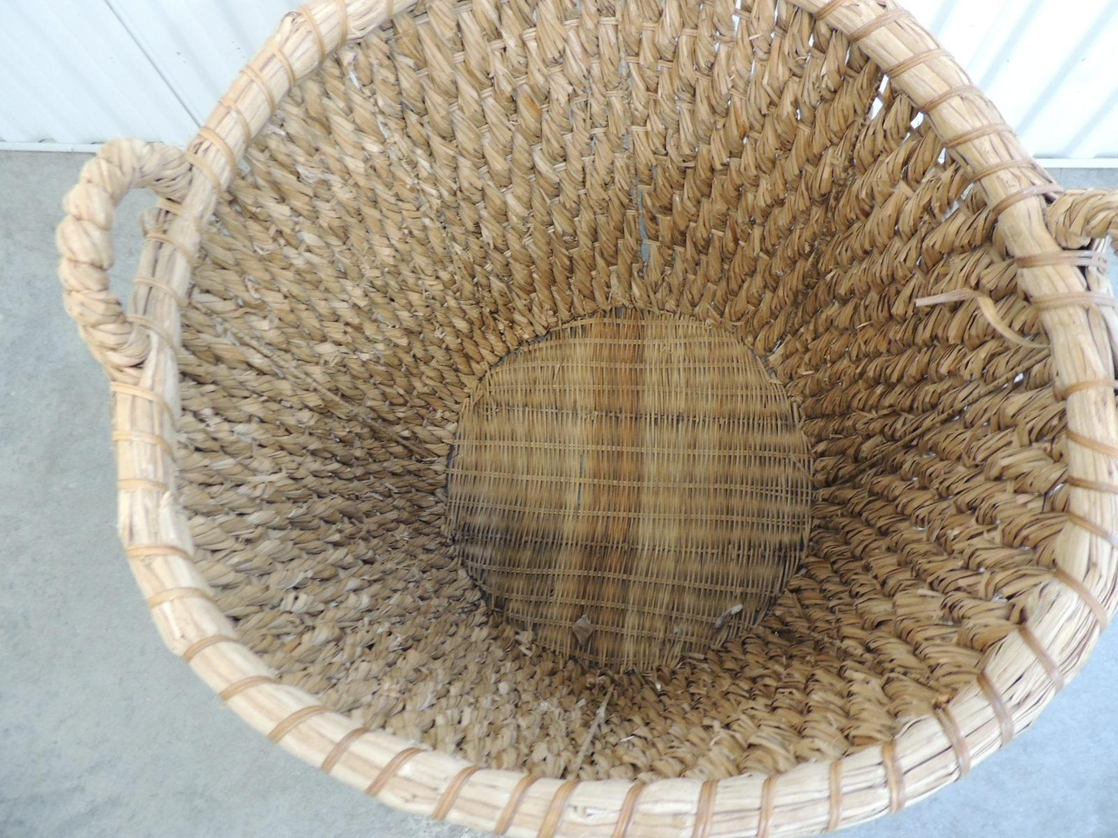 Bohemian Large Scale Vintage Water Hyacinth Logs Basket