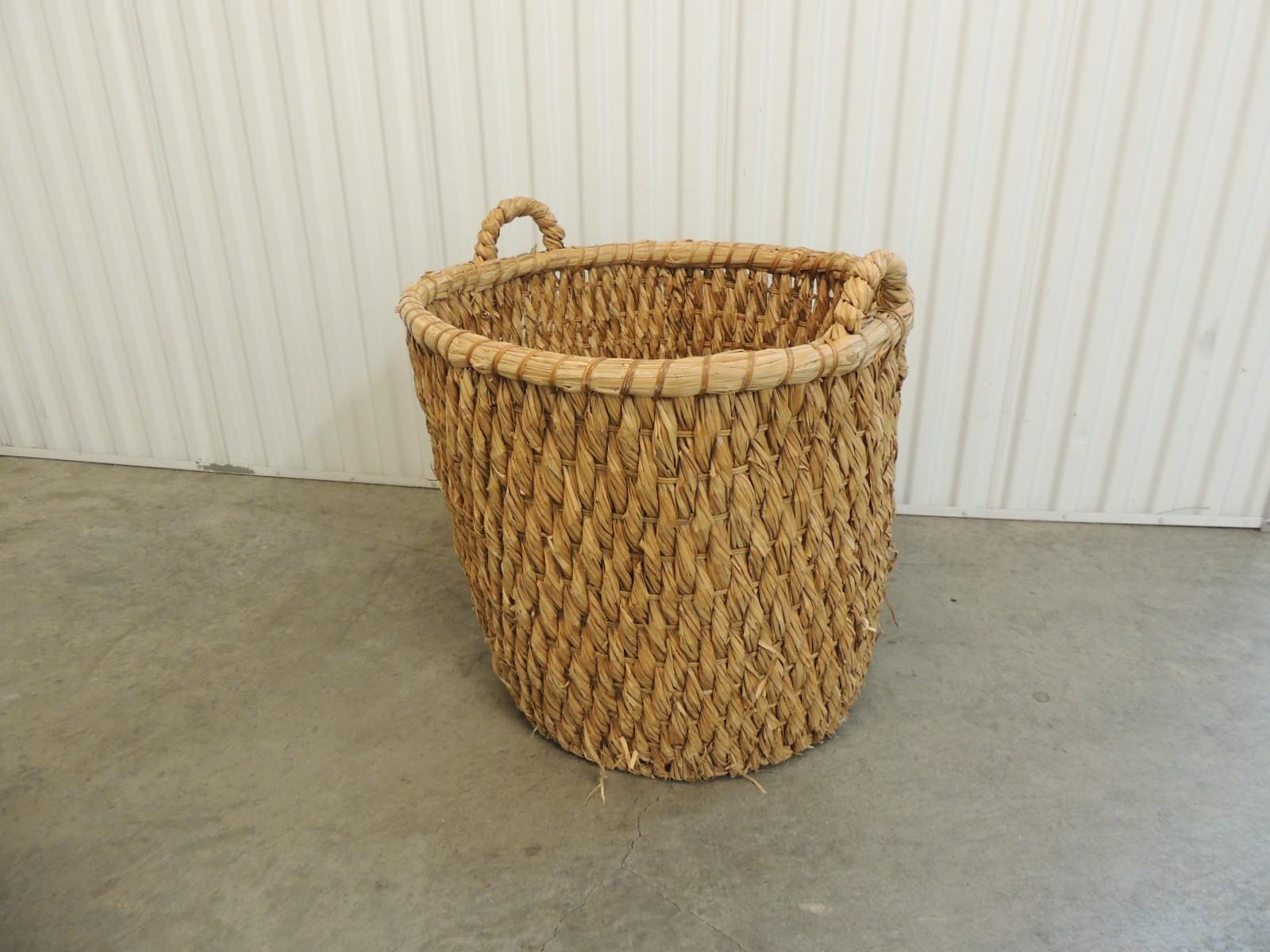 South American Large Scale Vintage Water Hyacinth Logs Basket