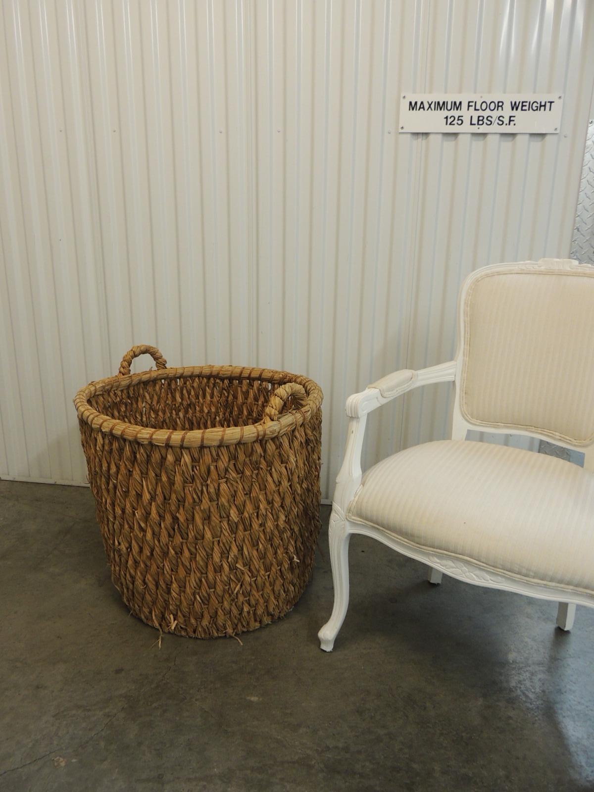 Hand-Crafted Large Scale Vintage Water Hyacinth Logs Basket