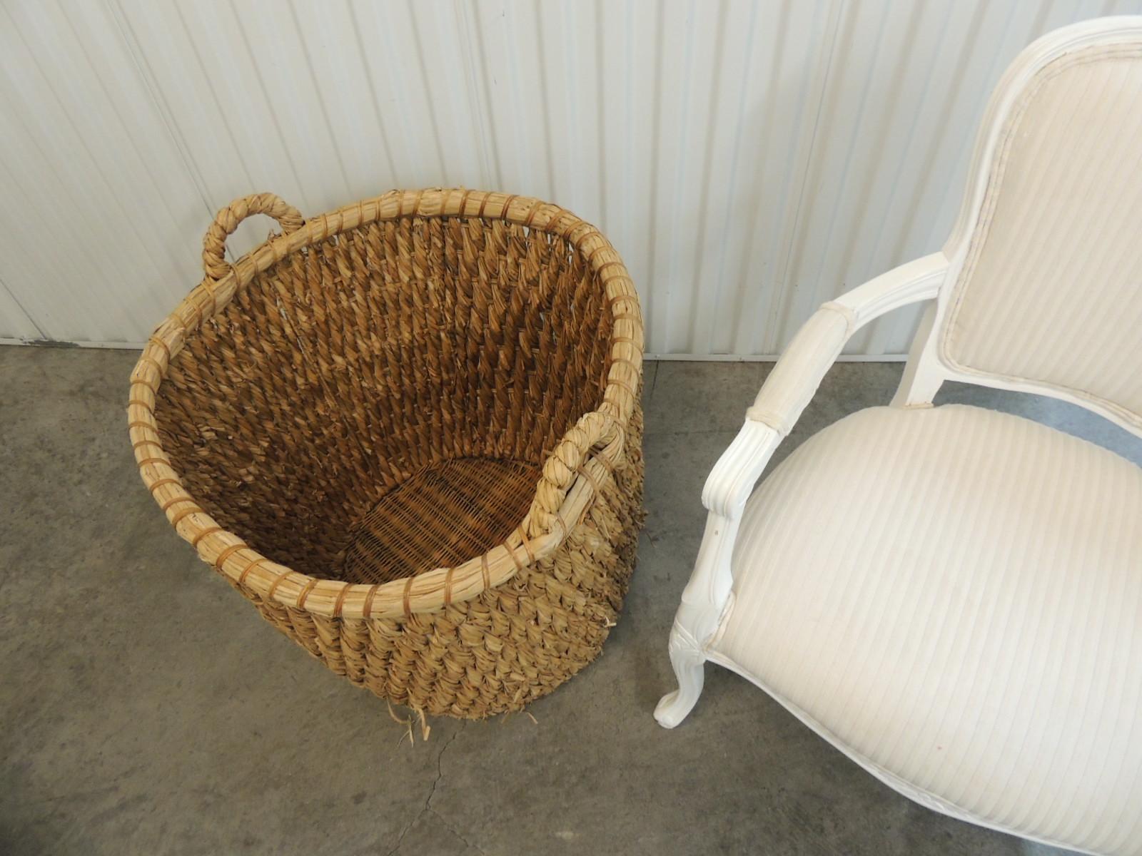 Large Scale Vintage Water Hyacinth Logs Basket In Good Condition In Oakland Park, FL