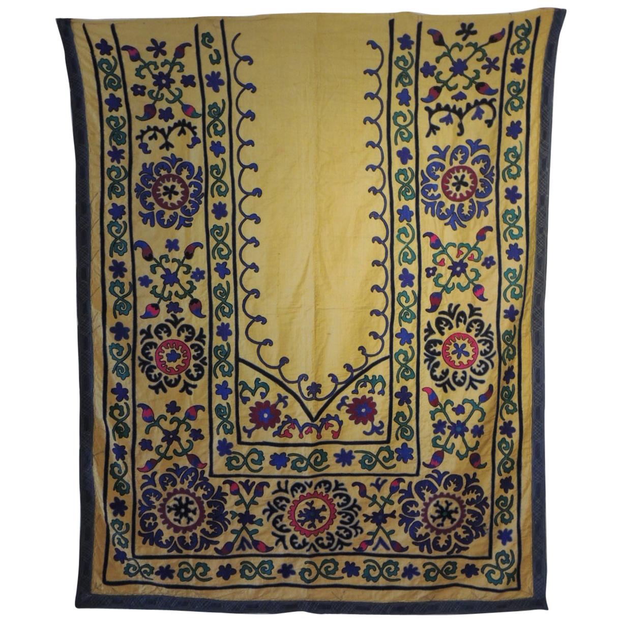 Large Scale Vintage Yellow and Green Embroidery Suzani Panel