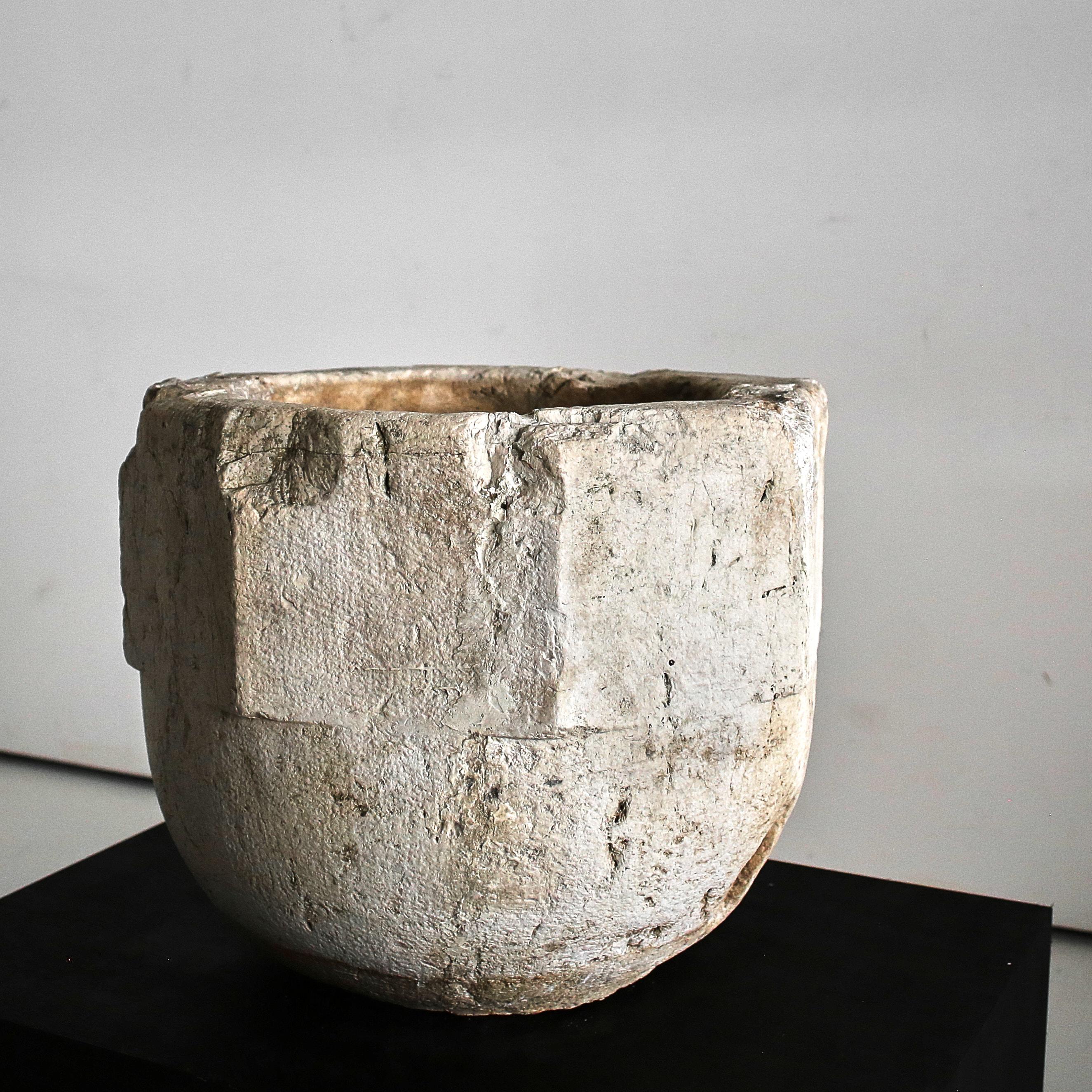 18th Century and Earlier Monumental Wabi Sabi 17th C. Venetian Carved Stone Mortar For Sale