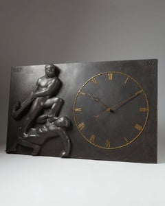 Vintage Scandinavian Wall Clock – Denmark, 1947 Cast Figures and Brass Details