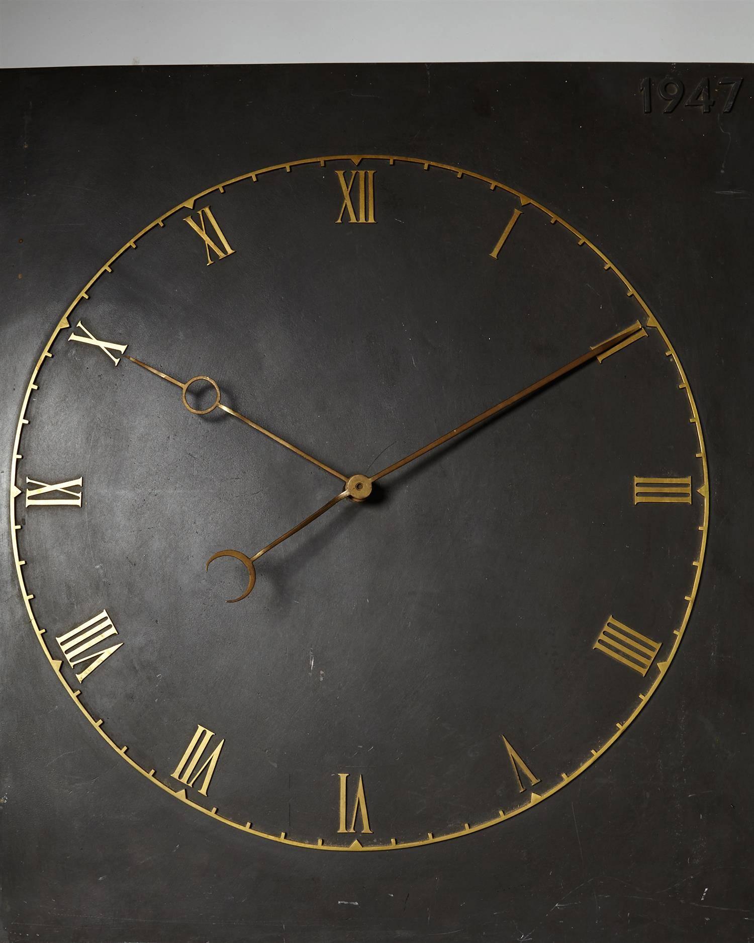 Monumental Wall Clock, Anonymous, Denmark, 1947 For Sale 1