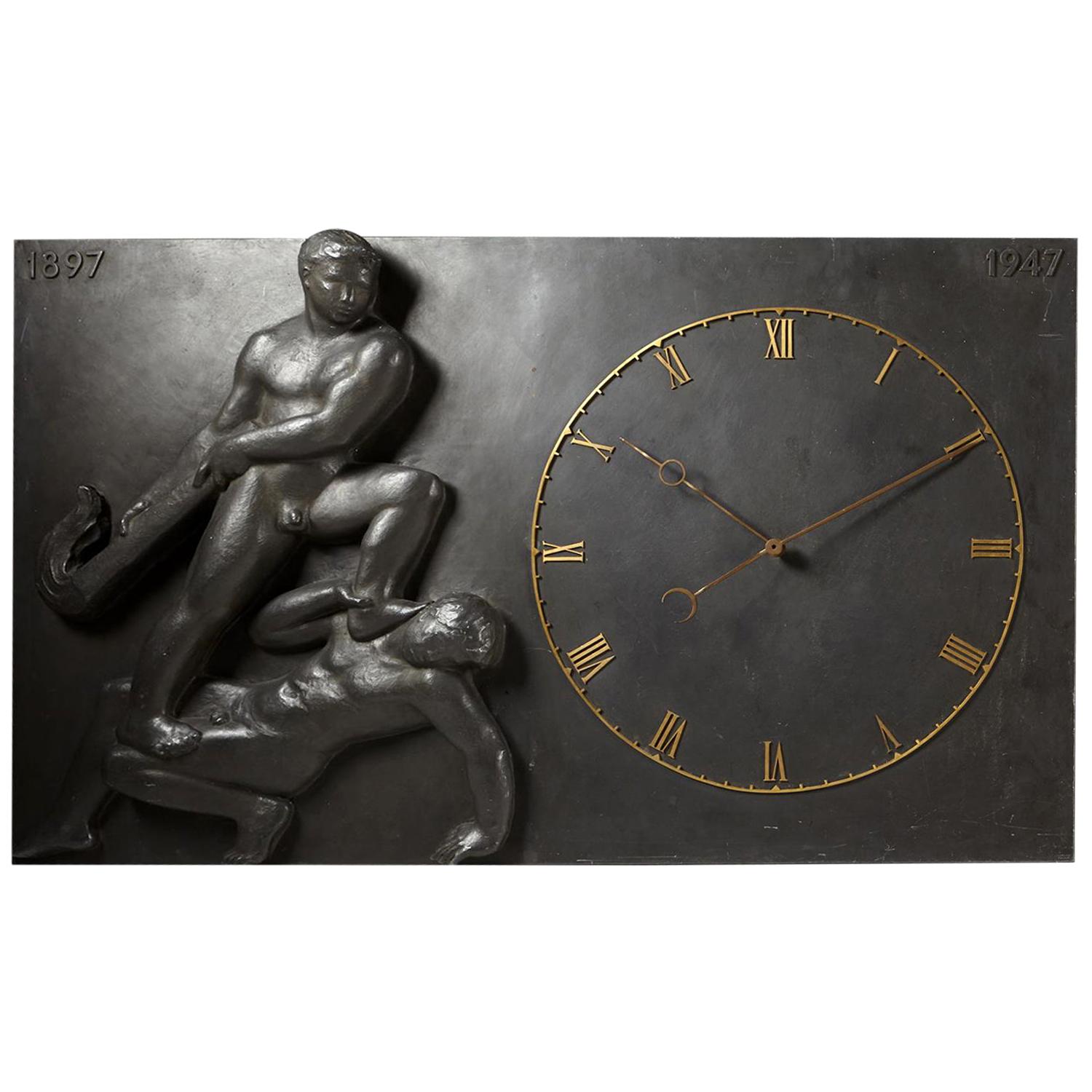 Monumental Wall Clock, Anonymous, Denmark, 1947 For Sale
