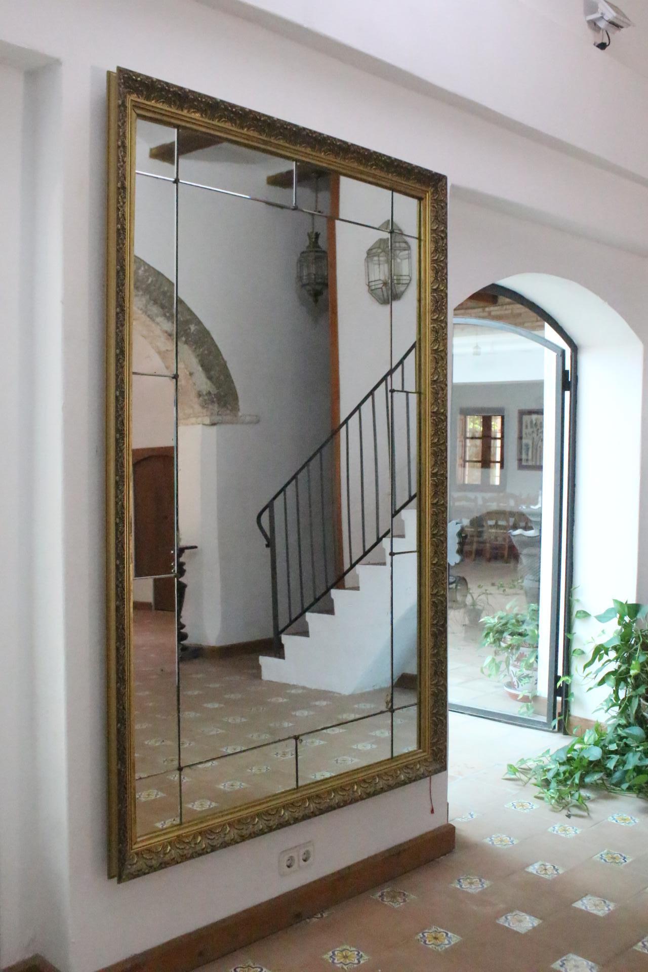 Spanish Monumental Wall / Floor Gilt Carved Wood Mirror, Spain, 20th Century For Sale