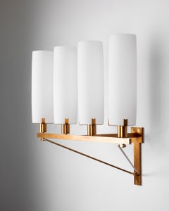 Lampade da parete svedesi monumentali degli anni '50 - Struttura in ottone con paralumi in vetro cilindrico