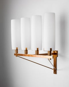 Monumental Wall Lamp, Copper and Opaline Glass, Sweden, 1950s Design