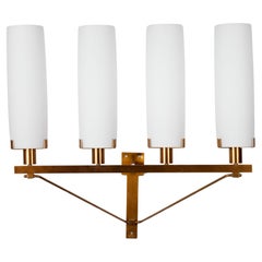 Monumental Wall Lamp, Copper and Opaline Glass, Sweden, 1950s Design