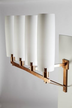 1950s Monumental Swedish Wall Lamps – Brass Frame with Cylindrical Glass Shades