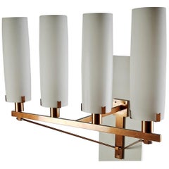 Retro Monumental Wall Lamps, Anonymous, Sweden, 1950s, Copper, Opaline Glass, lighting