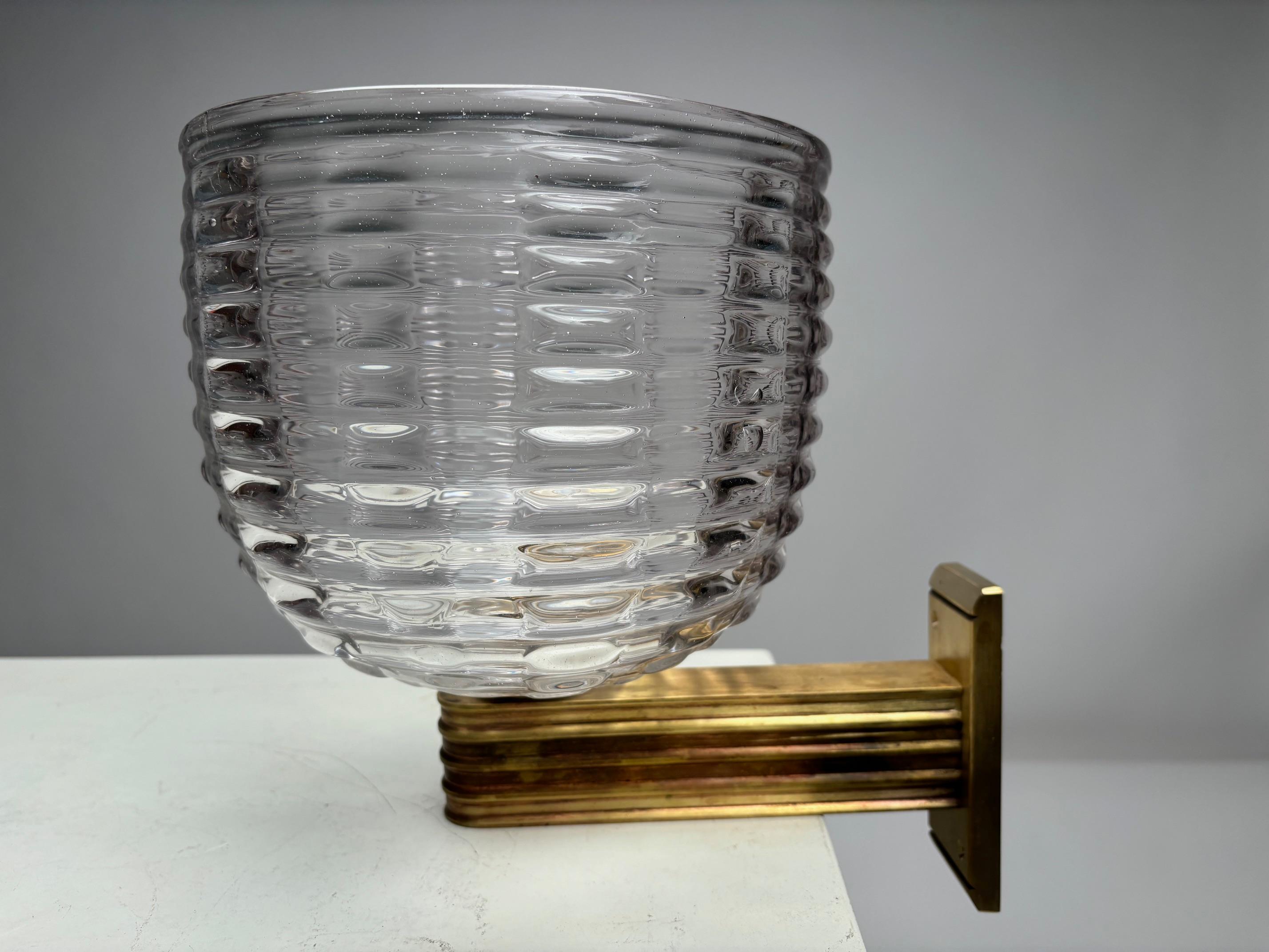 Italian Monumental Wall light by Ercole Barovier  in blown Murano Glass and brass, Italy For Sale