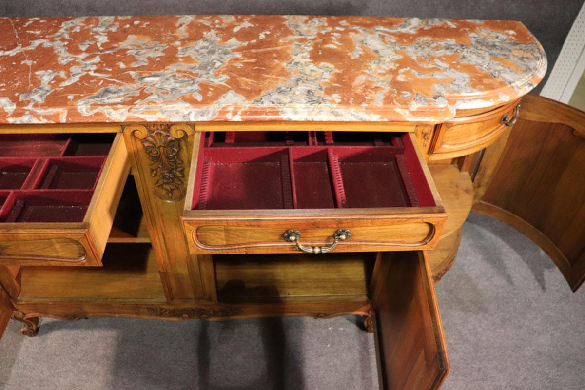 Monumental Walnut Carved French Louis XV Sideboard Server Buffet, circa 1950 4