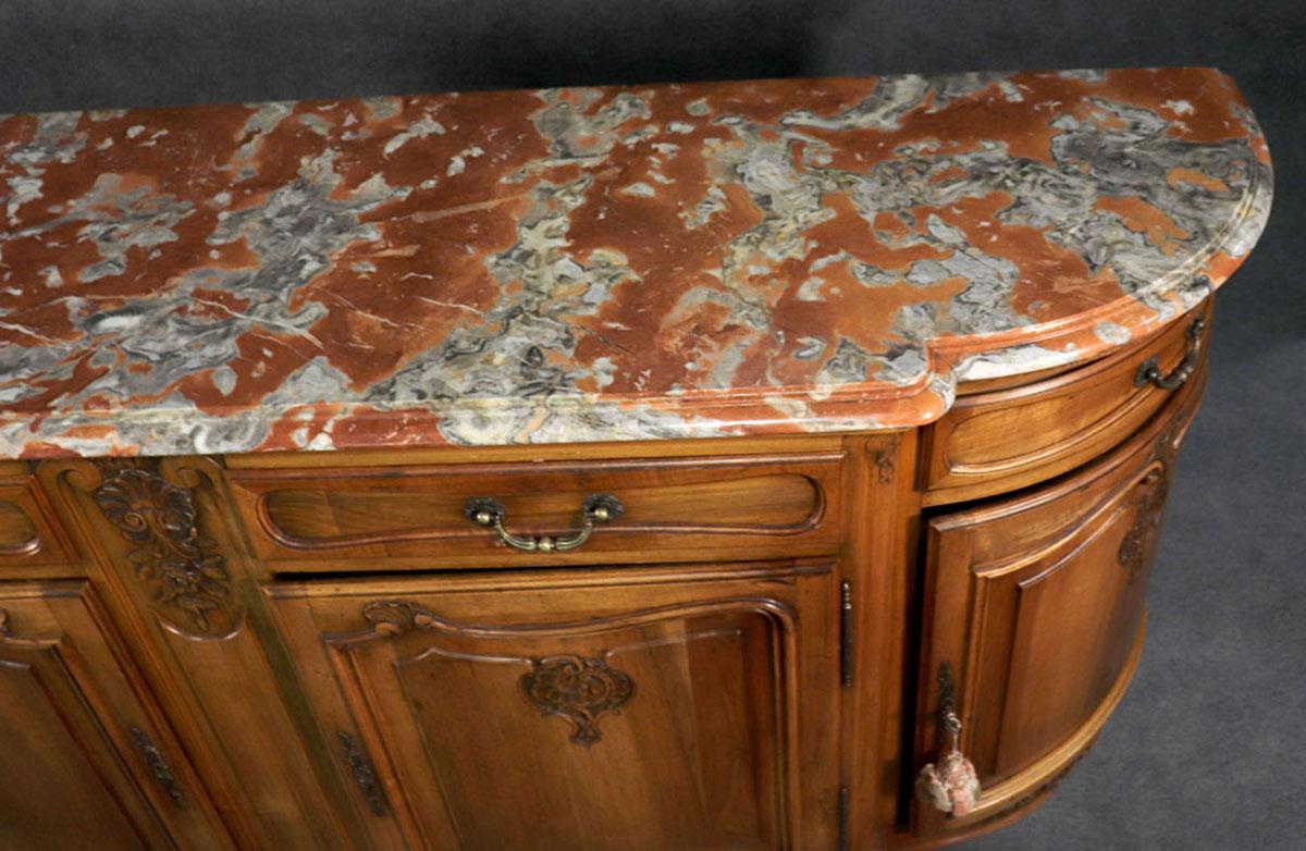 Monumental Walnut Carved French Louis XV Sideboard Server Buffet, circa 1950 9