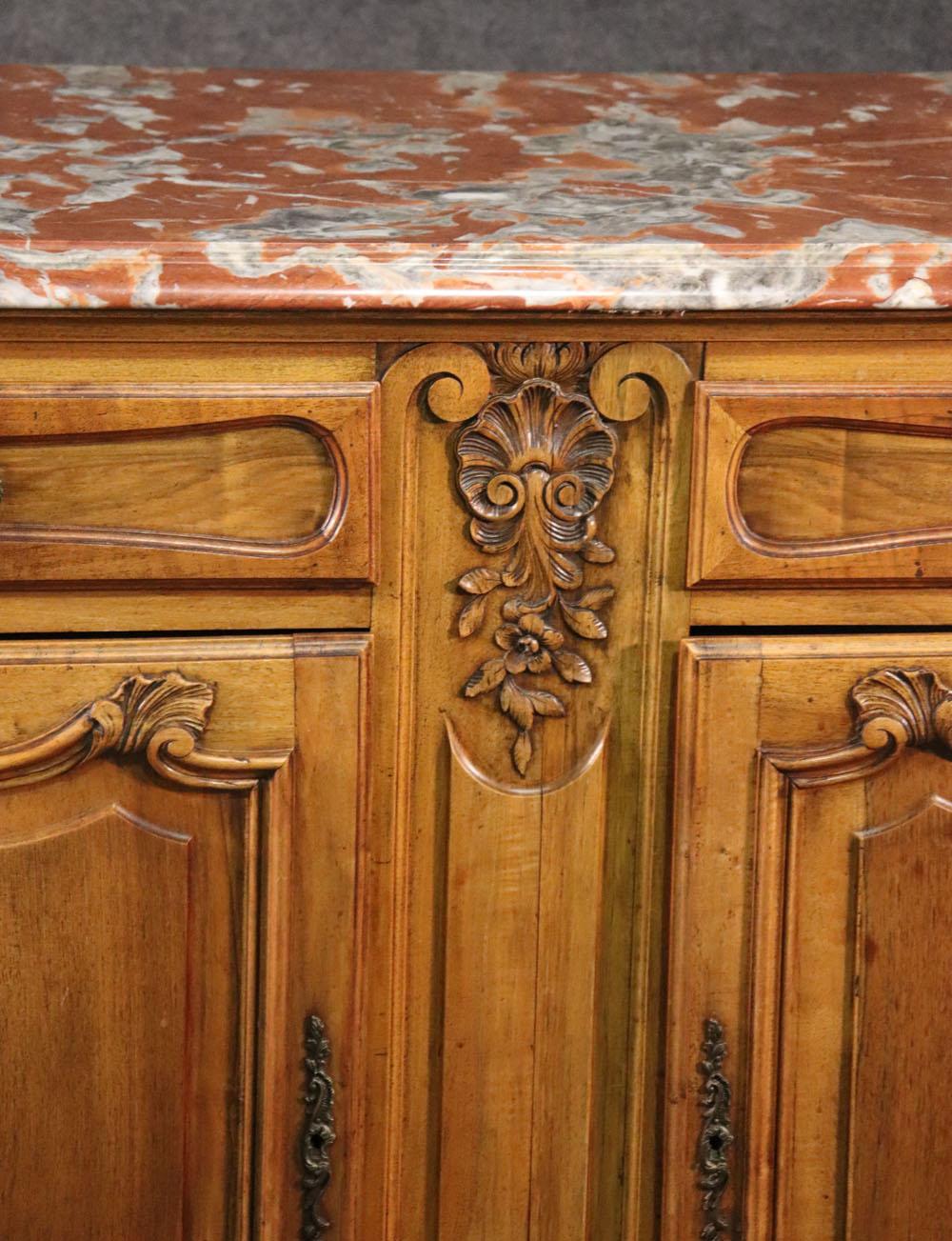Monumental Walnut Carved French Louis XV Sideboard Server Buffet, circa 1950 In Good Condition In Swedesboro, NJ