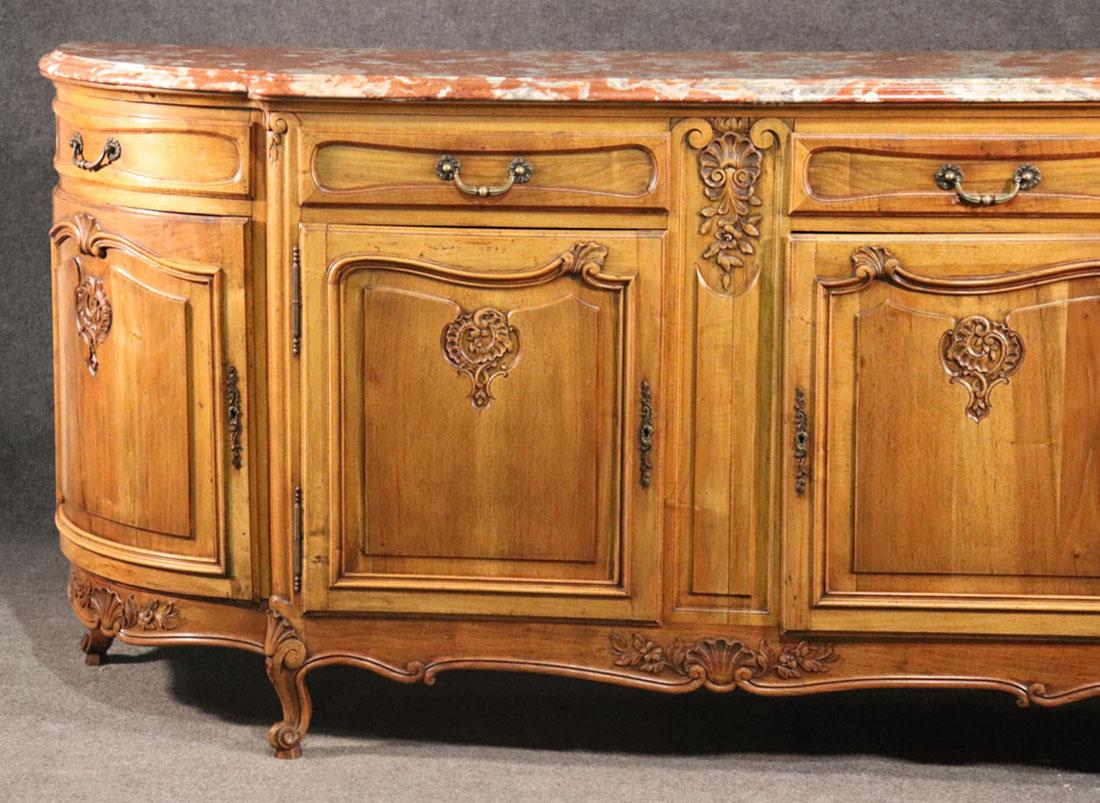 Mid-20th Century Monumental Walnut Carved French Louis XV Sideboard Server Buffet, circa 1950