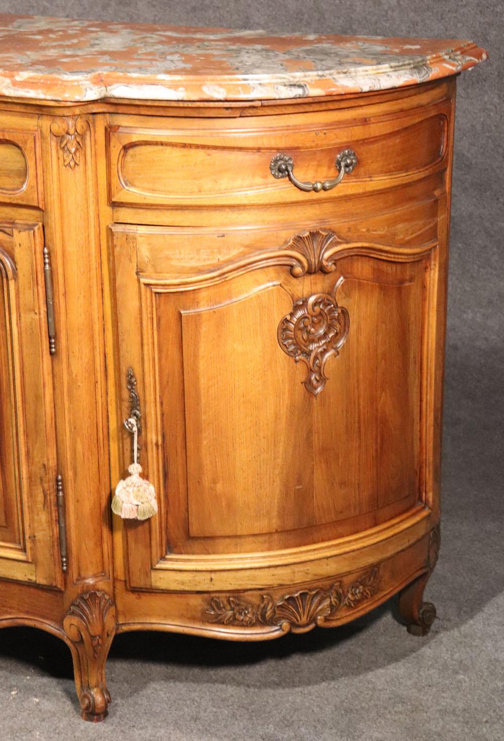 Monumental Walnut Carved French Louis XV Sideboard Server Buffet, circa 1950 1